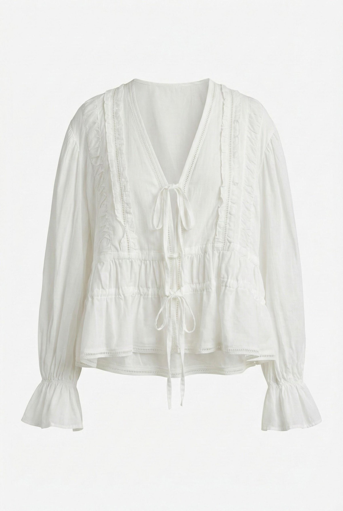 Quzu Güpür Detaylı Uzun Kollu Gömlek Ekru