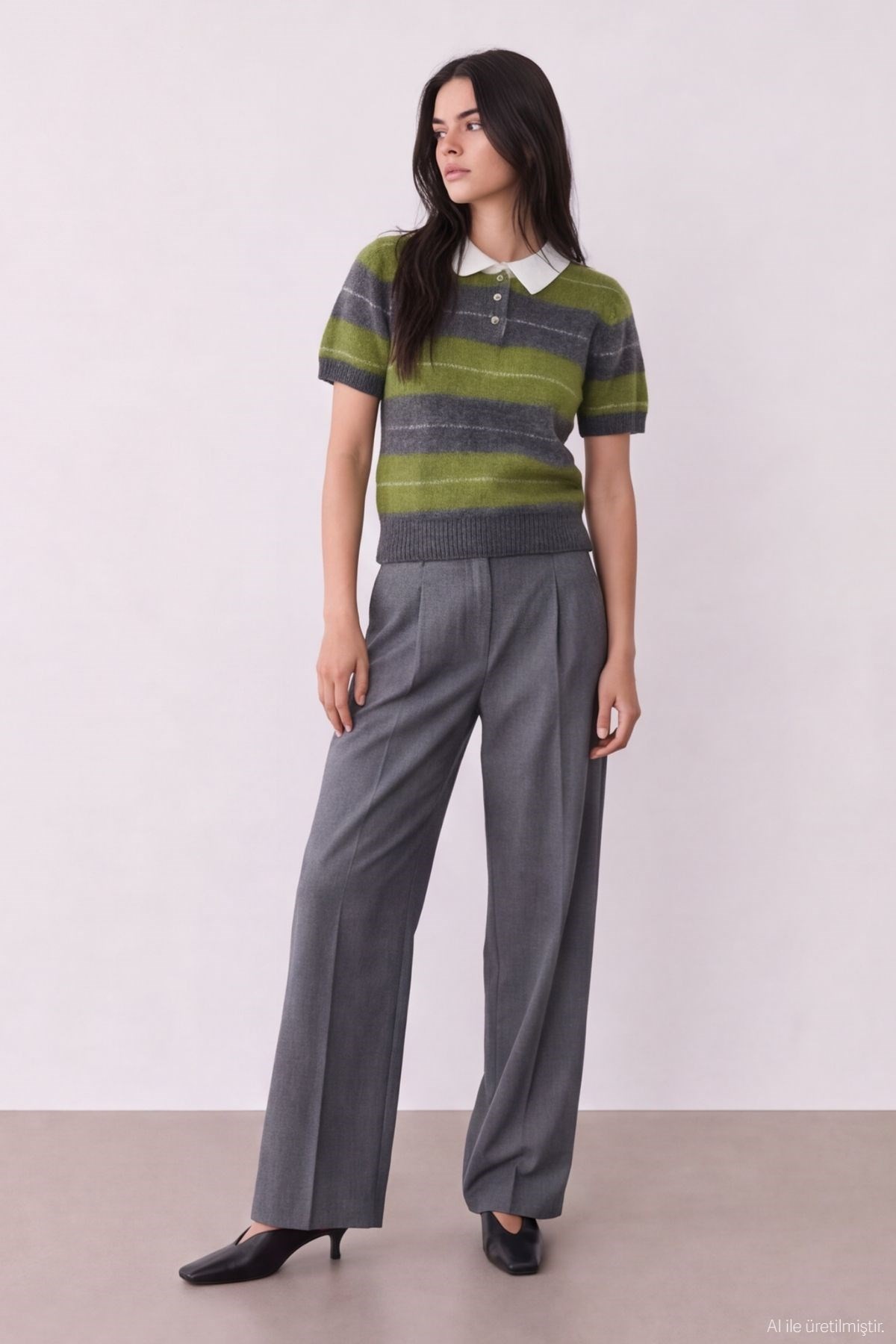 Quzu İnce Çizgili Polo Yaka Olive