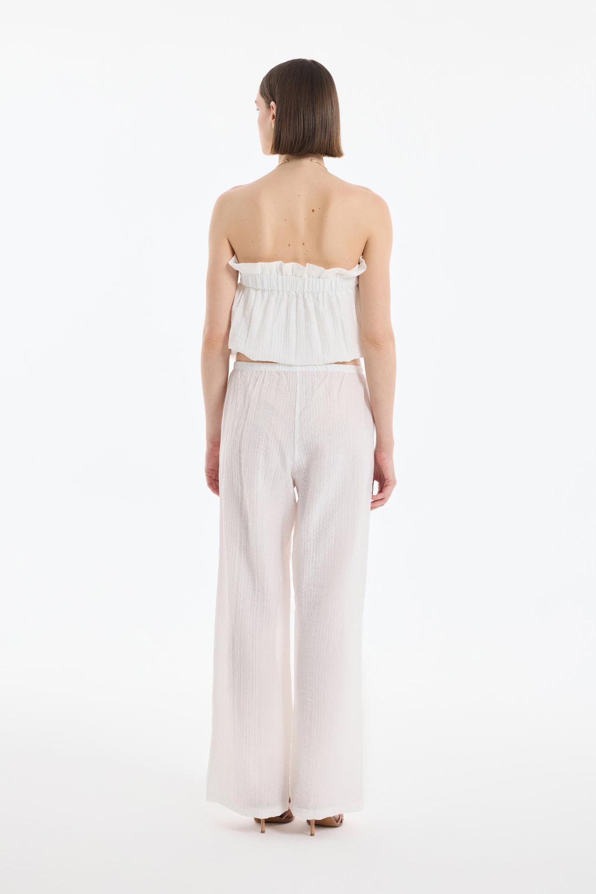 Quzu İnce Lastikli Geniş Pantolon Ekru
