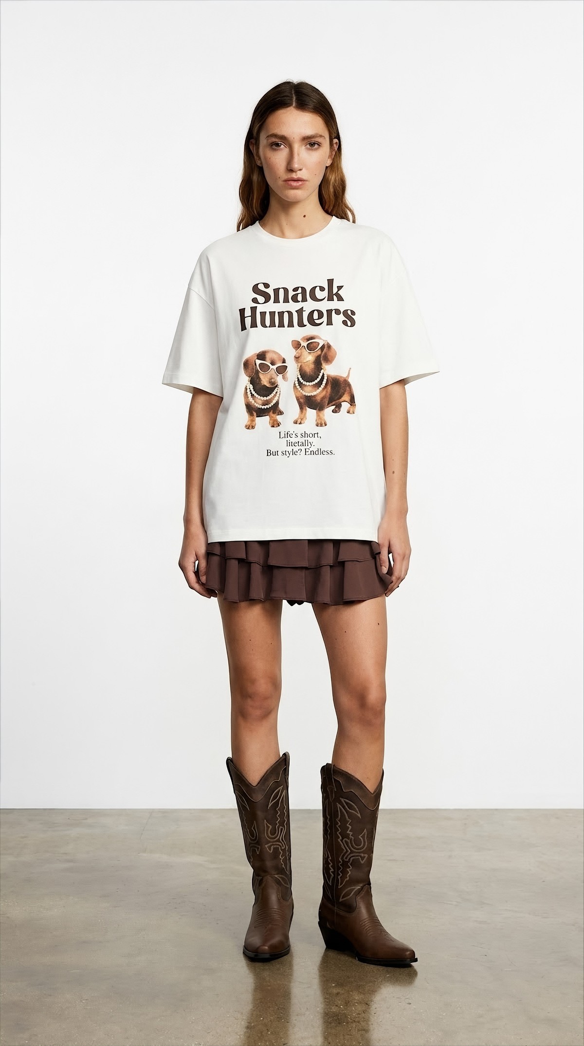 Quzu İnci Detaylı Baskılı T-shirt Ekru