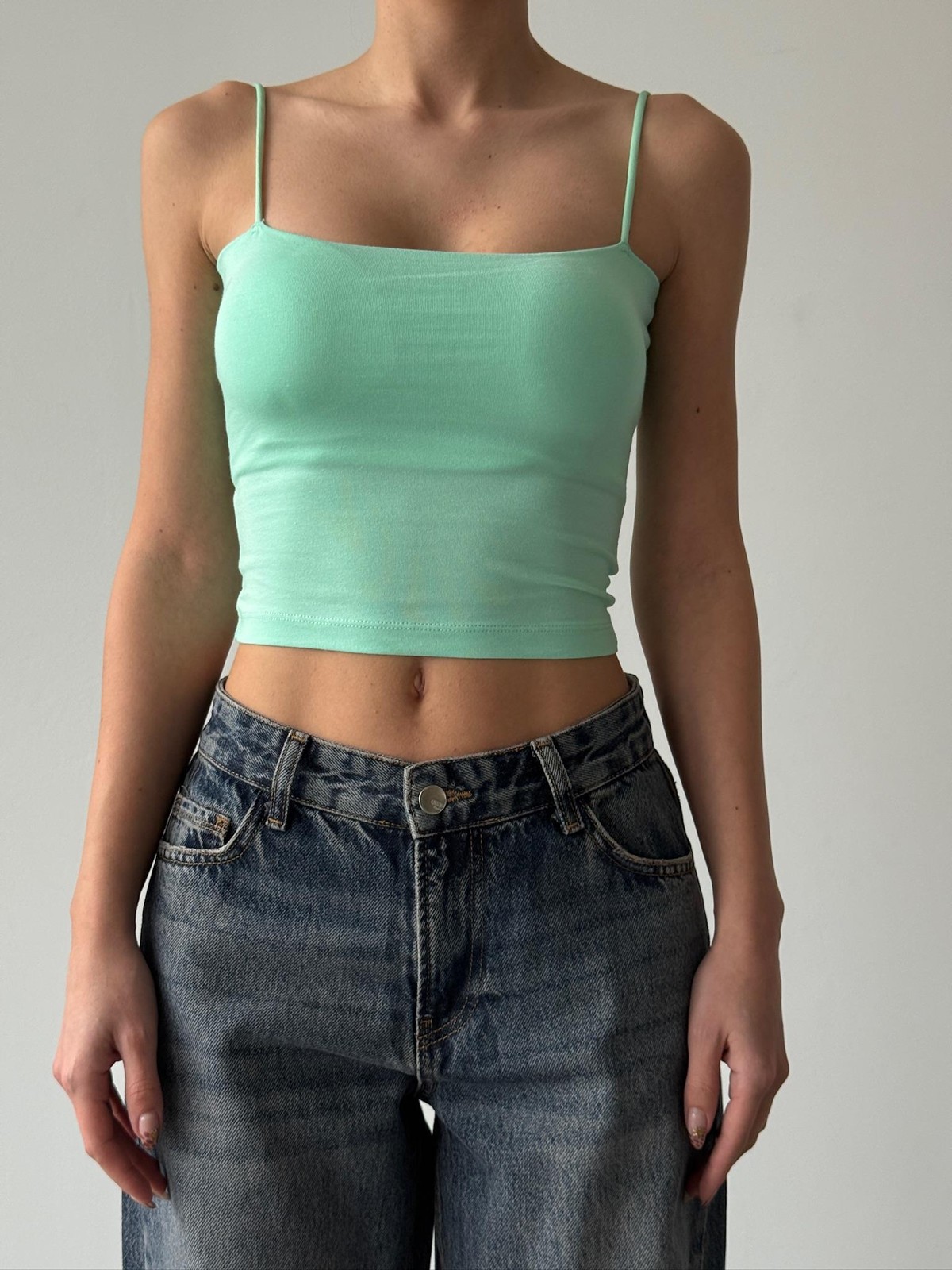 Quzu İp Askılı Örme Atlet Mint