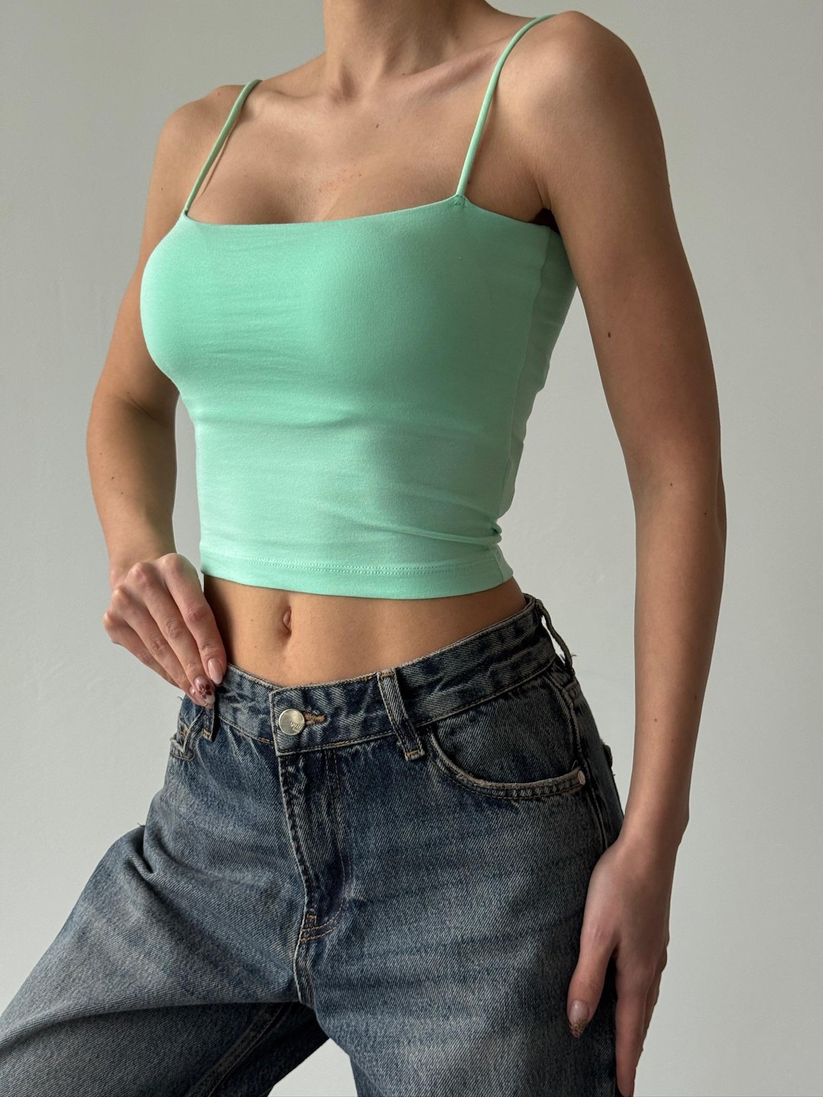 Quzu İp Askılı Örme Atlet Mint