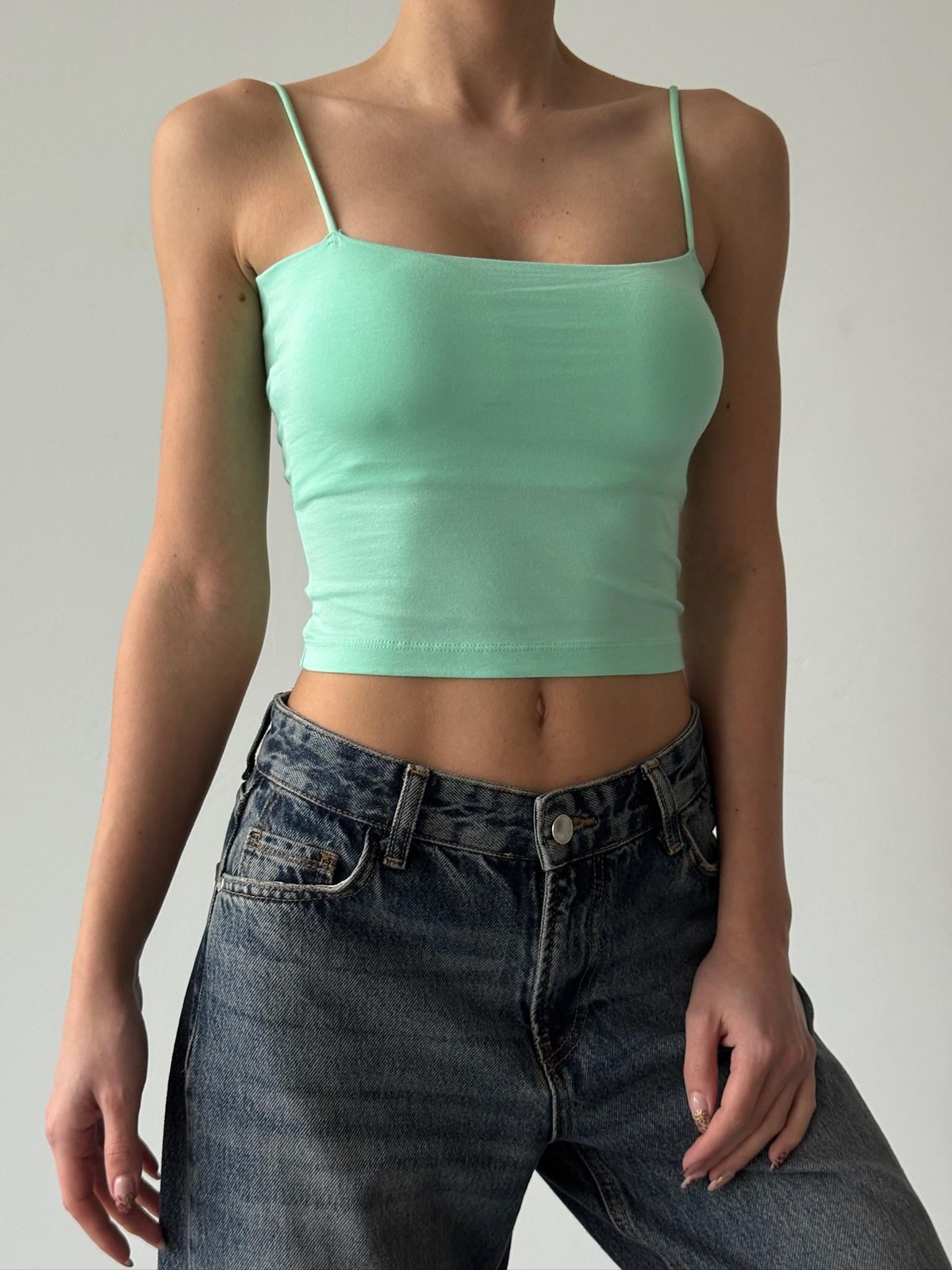 Quzu İp Askılı Örme Atlet Mint