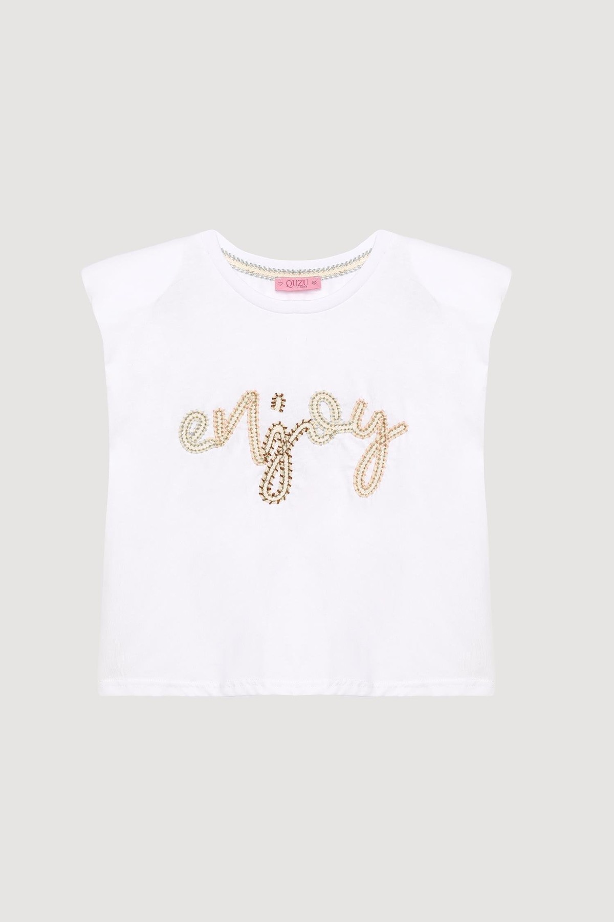 Quzu İşleme Detaylı Vatkalı T-shirt Beyaz