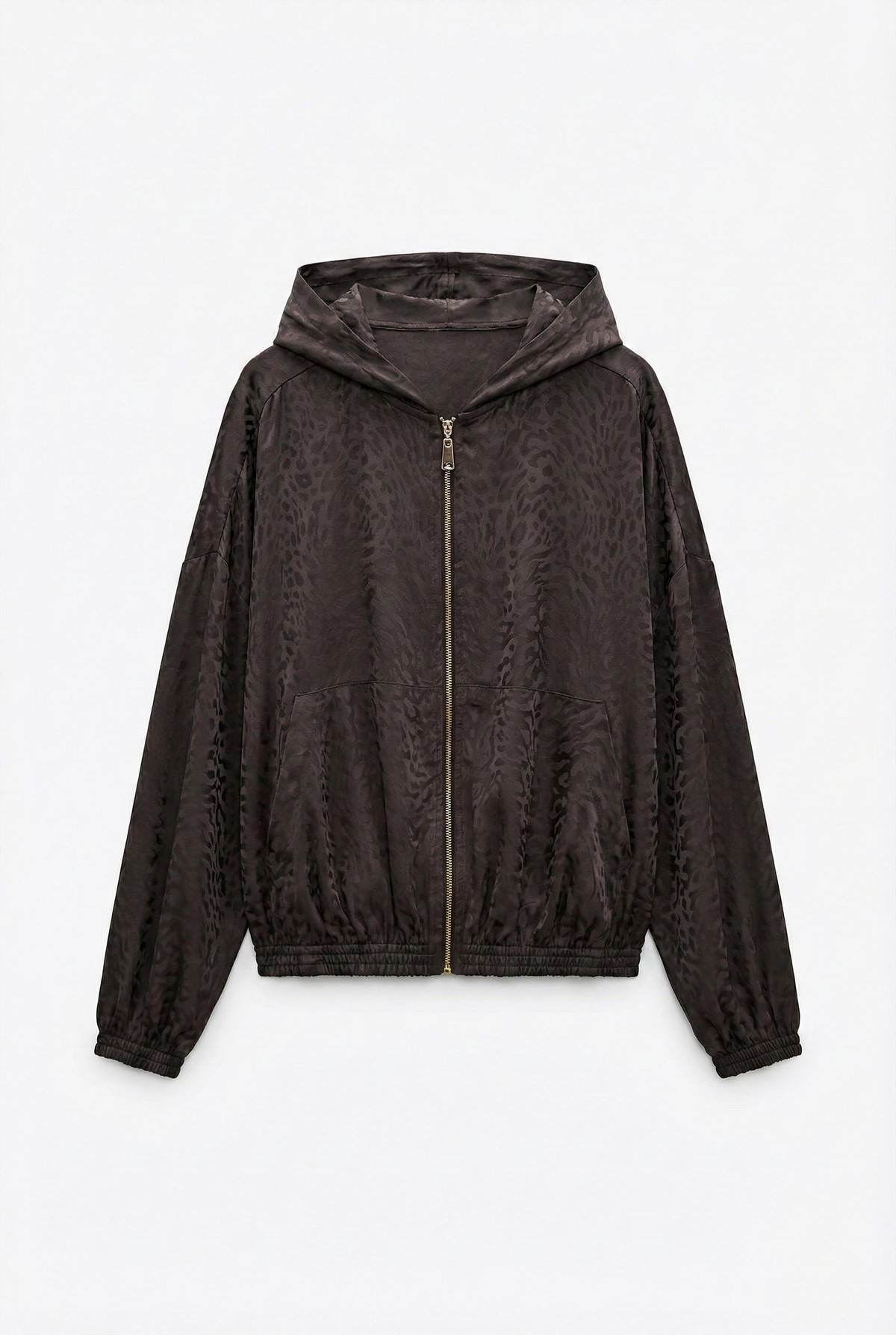 Quzu Jakar Desenli Kapüşonlu Ceket Kahve