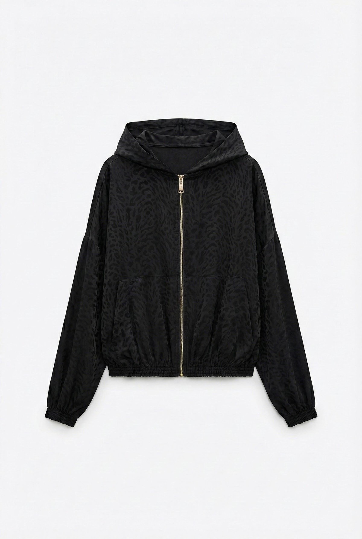 Quzu Jakar Desenli Kapüşonlu Ceket Siyah