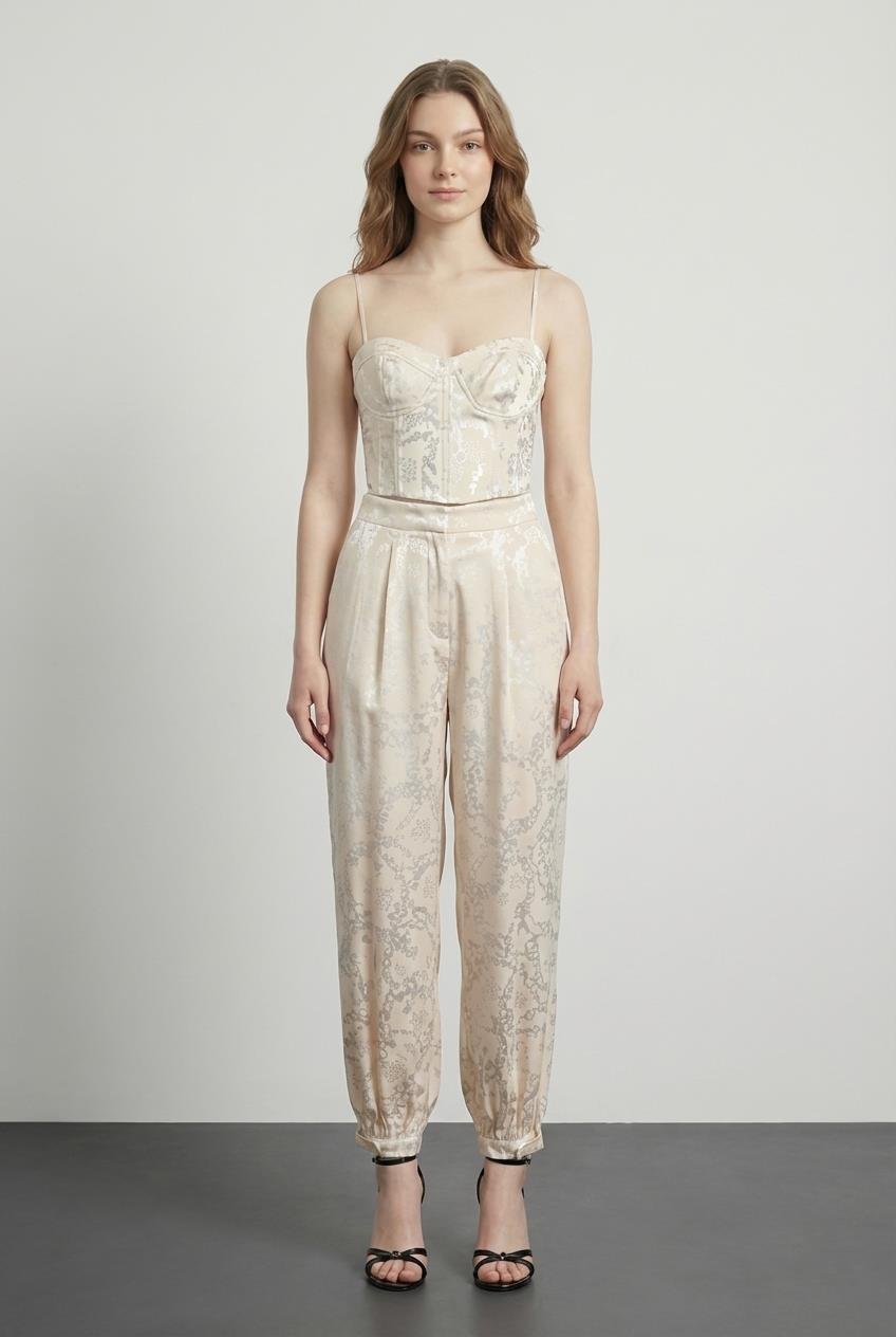 Quzu Jakarlı Ballon Fit Pantolon Bej