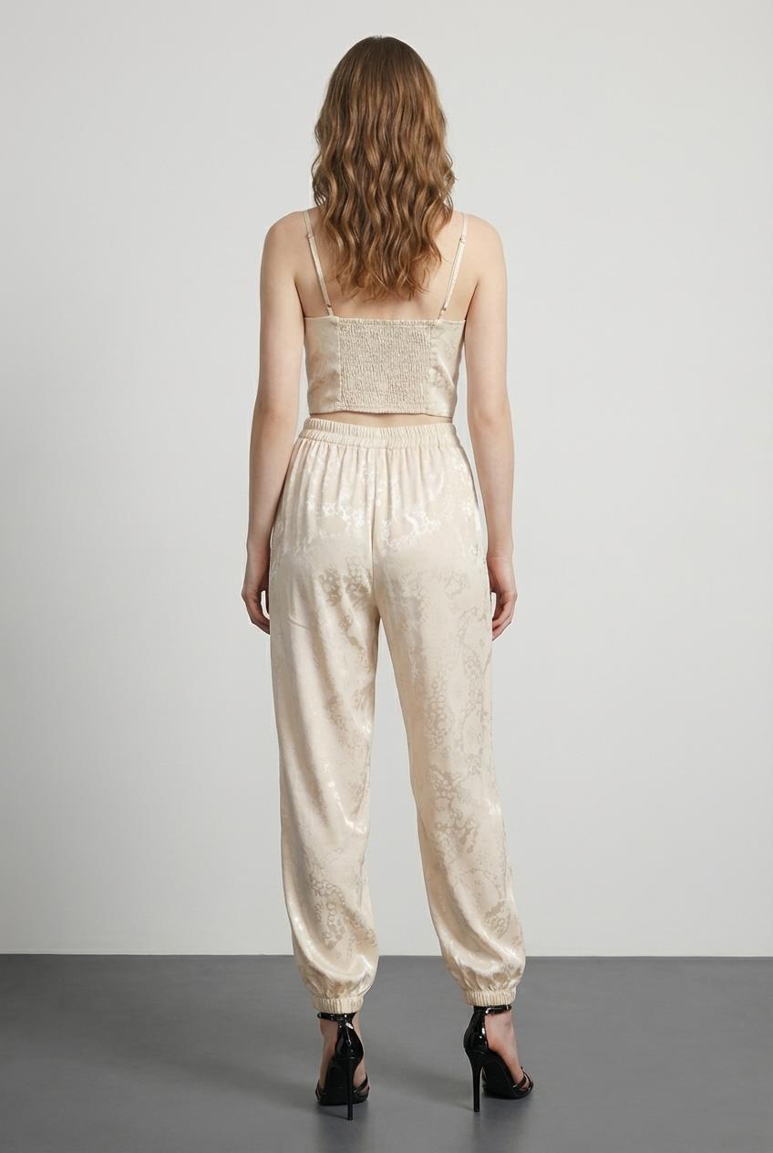 Quzu Jakarlı Ballon Fit Pantolon Bej