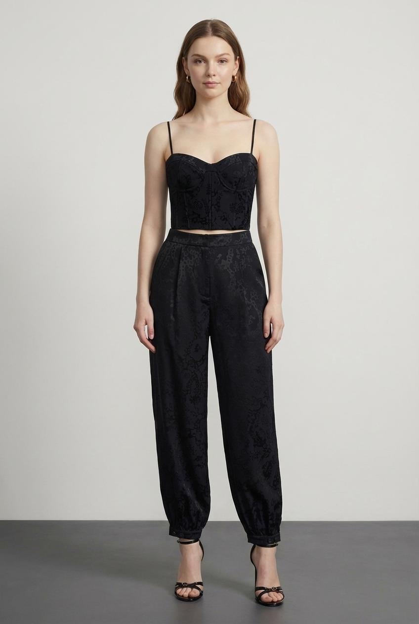 Quzu Jakarlı Ballon Fit Pantolon Siyah