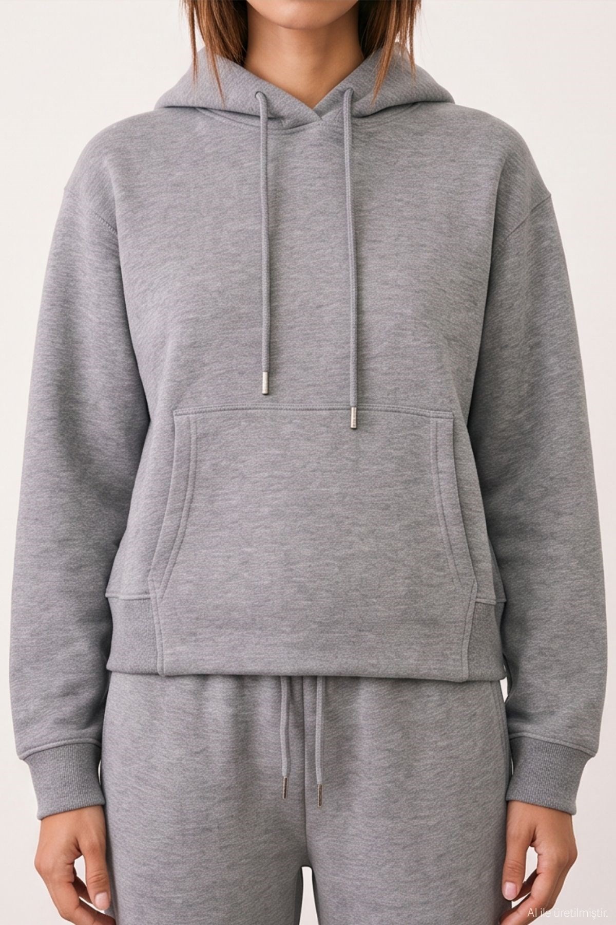 Quzu Kapüşon Detaylı Sweatshirt Gri Melanj