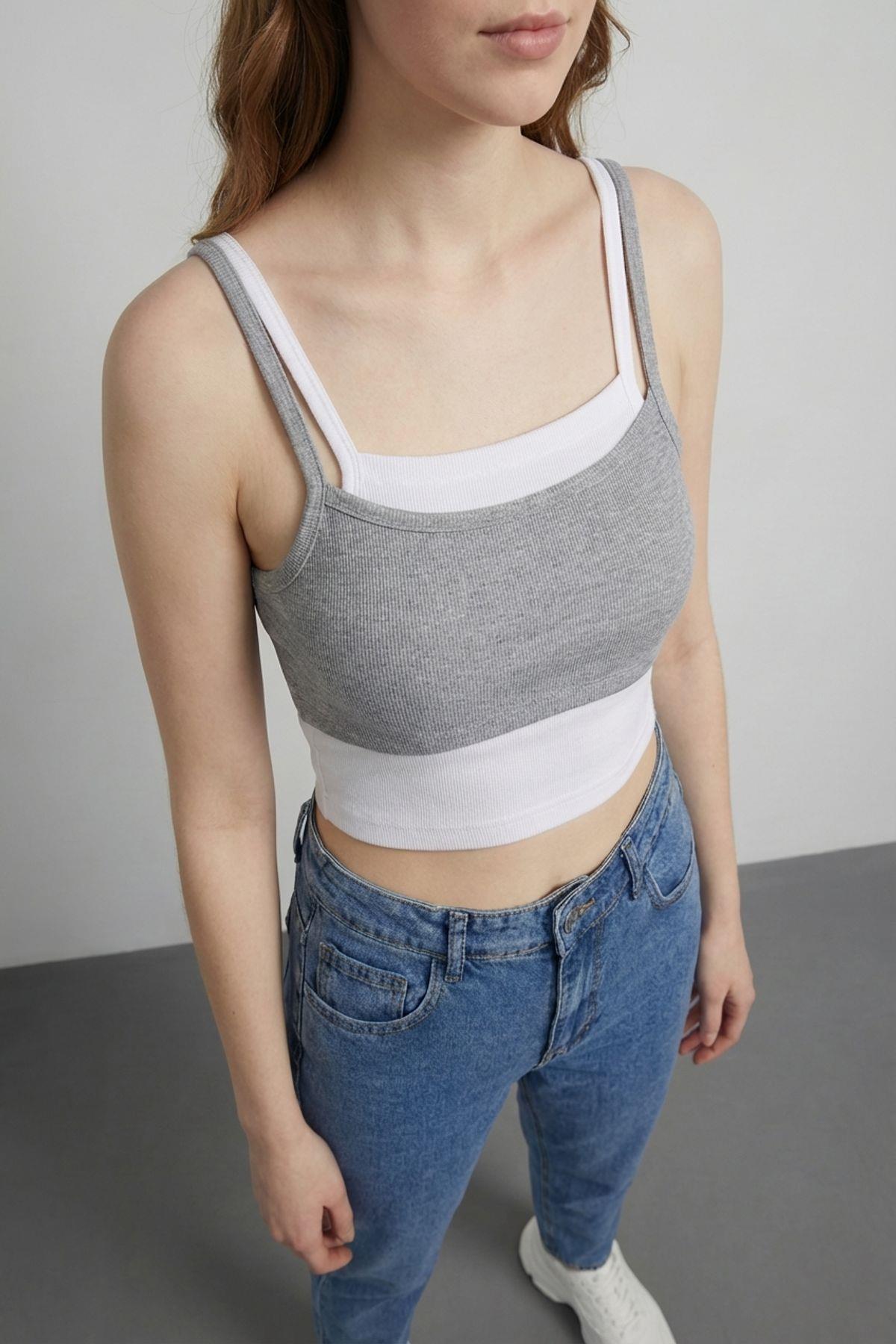 Quzu Kat Detaylı Atlet Gri