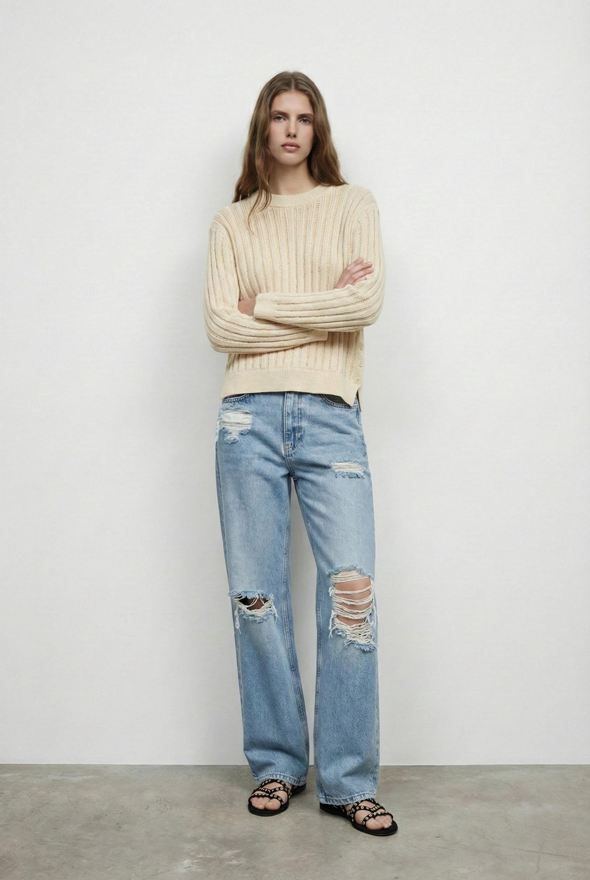 Quzu Kayık Yaka Triko Krem