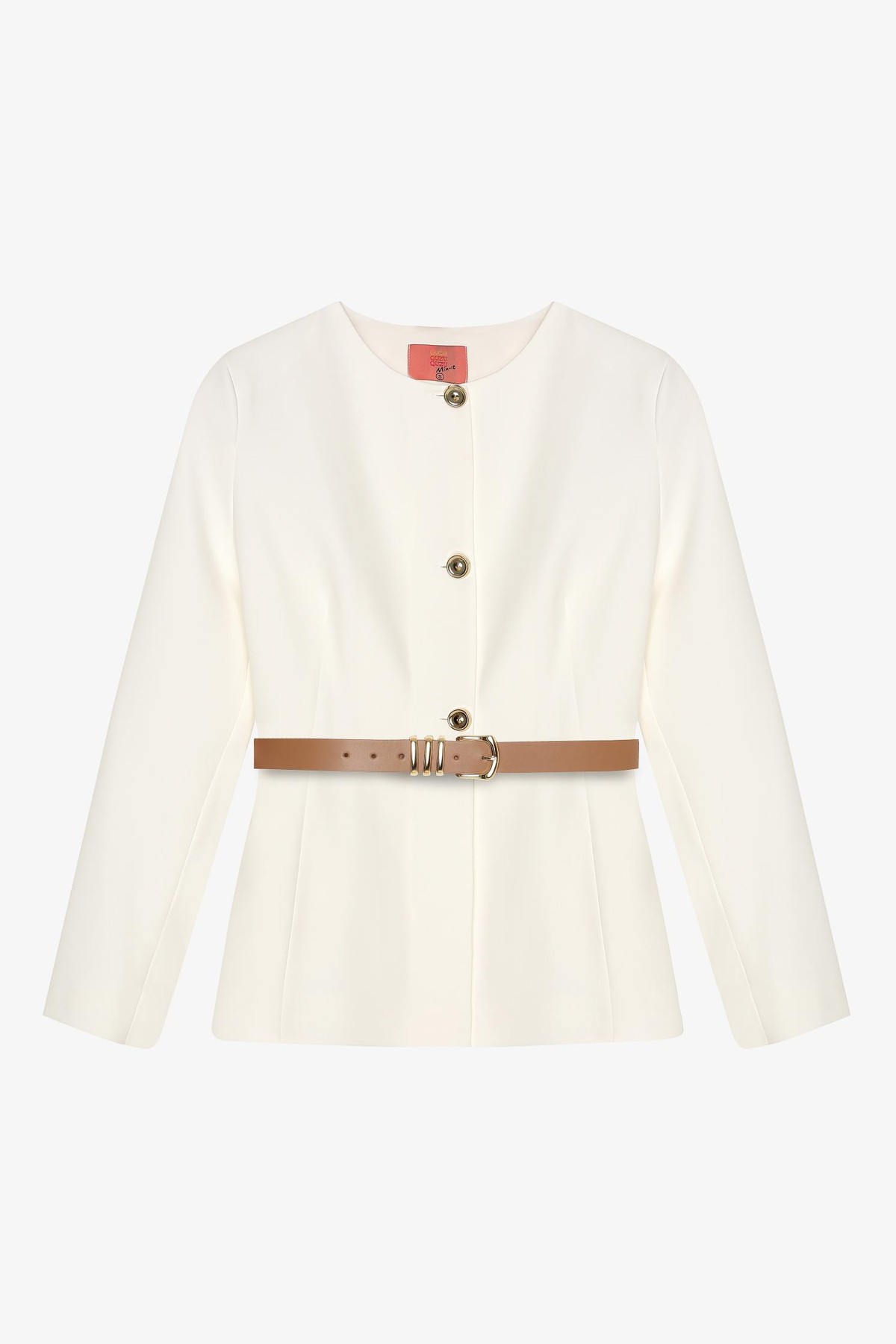 Quzu Kemer Detaylı Ceket Ekru