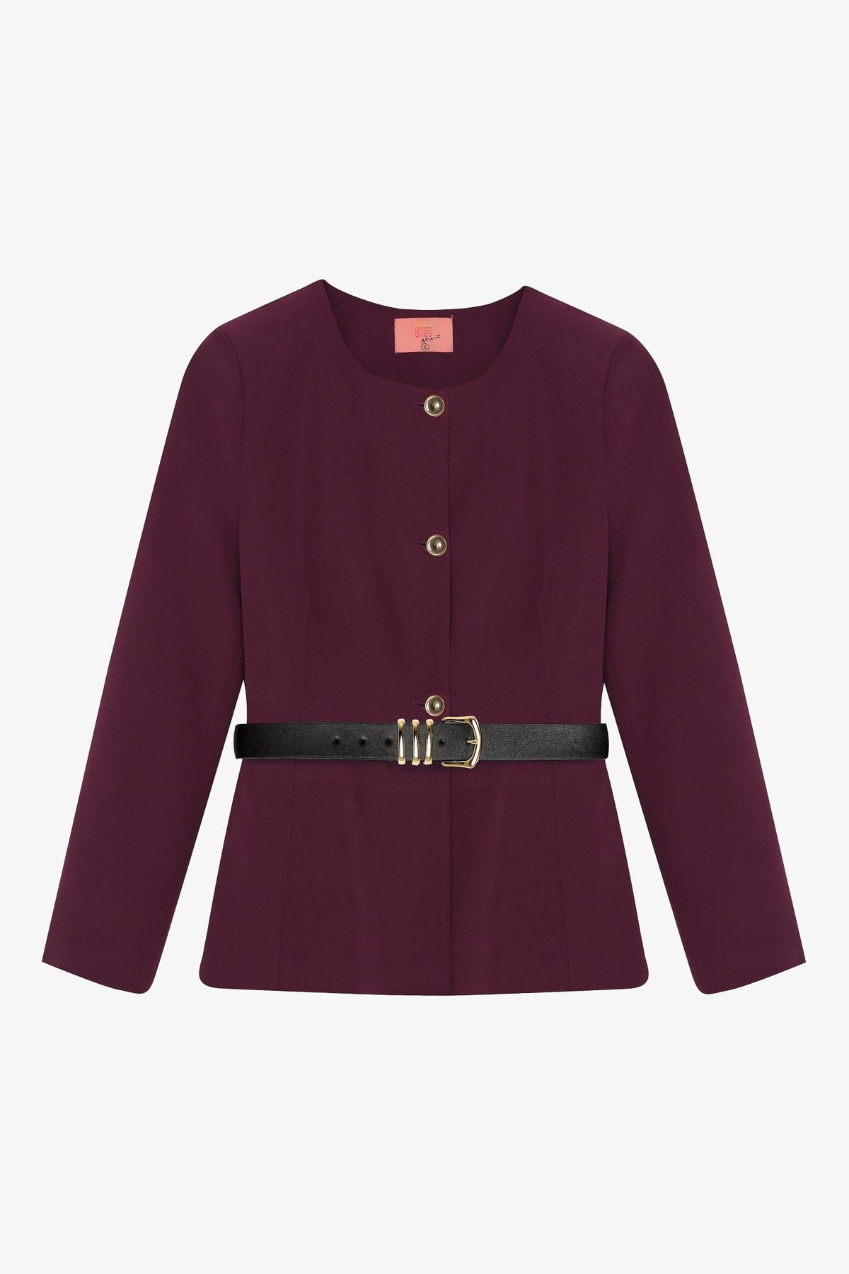 Quzu Kemer Detaylı Ceket Mürdüm