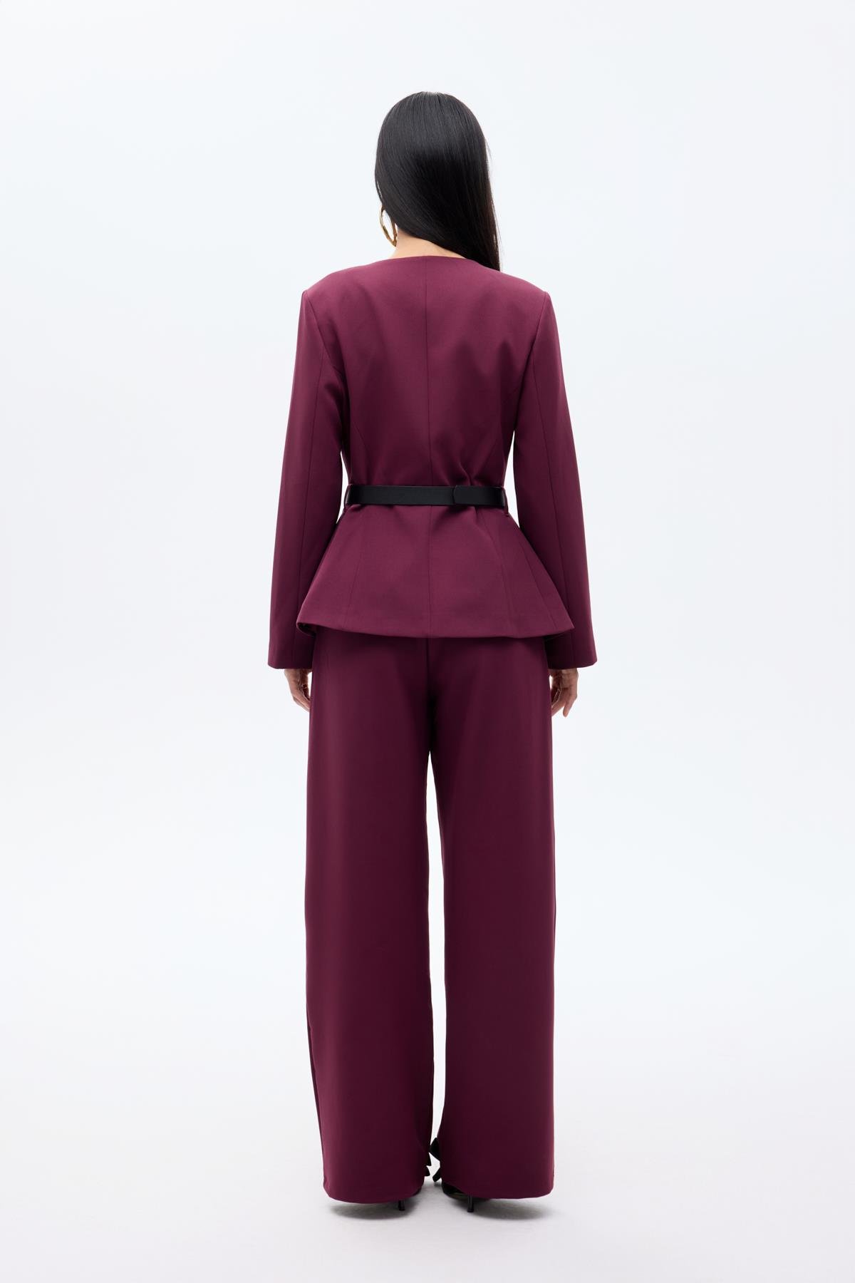 Quzu Kemer Detaylı Ceket Mürdüm