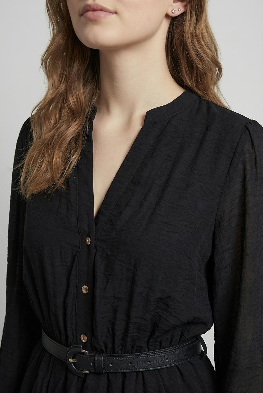 Quzu Kemer Detaylı Elbise Siyah