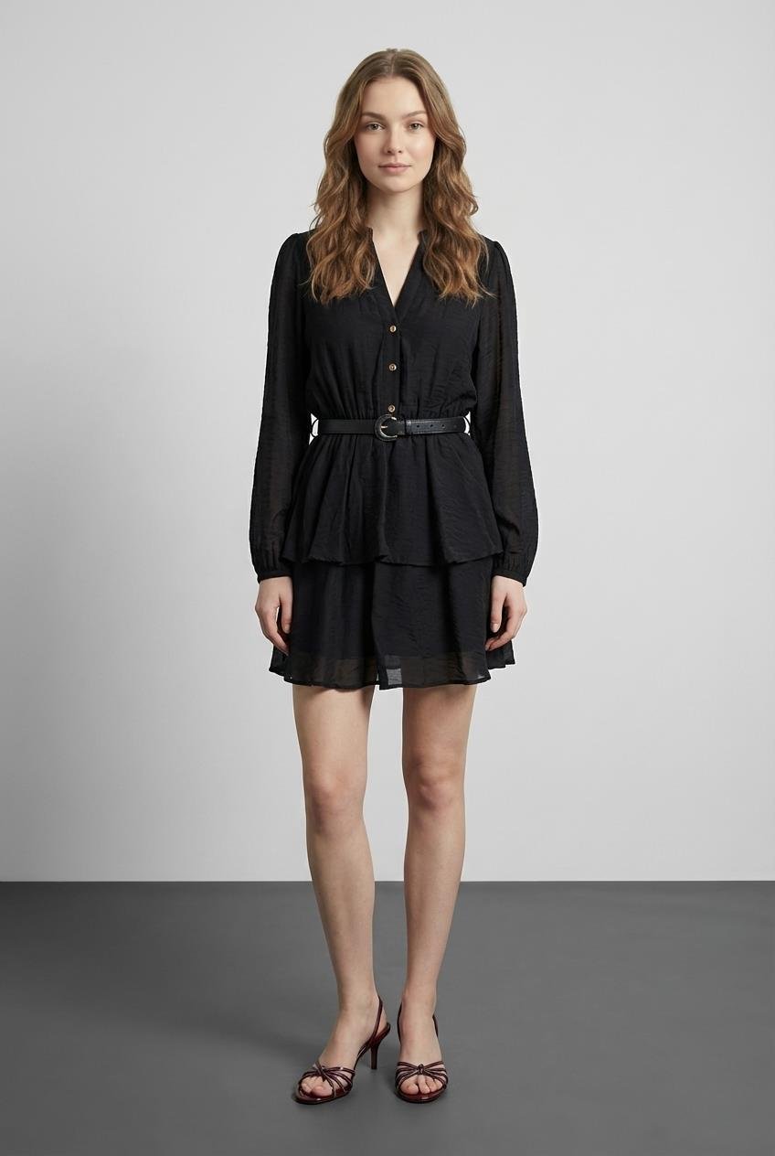 Quzu Kemer Detaylı Elbise Siyah