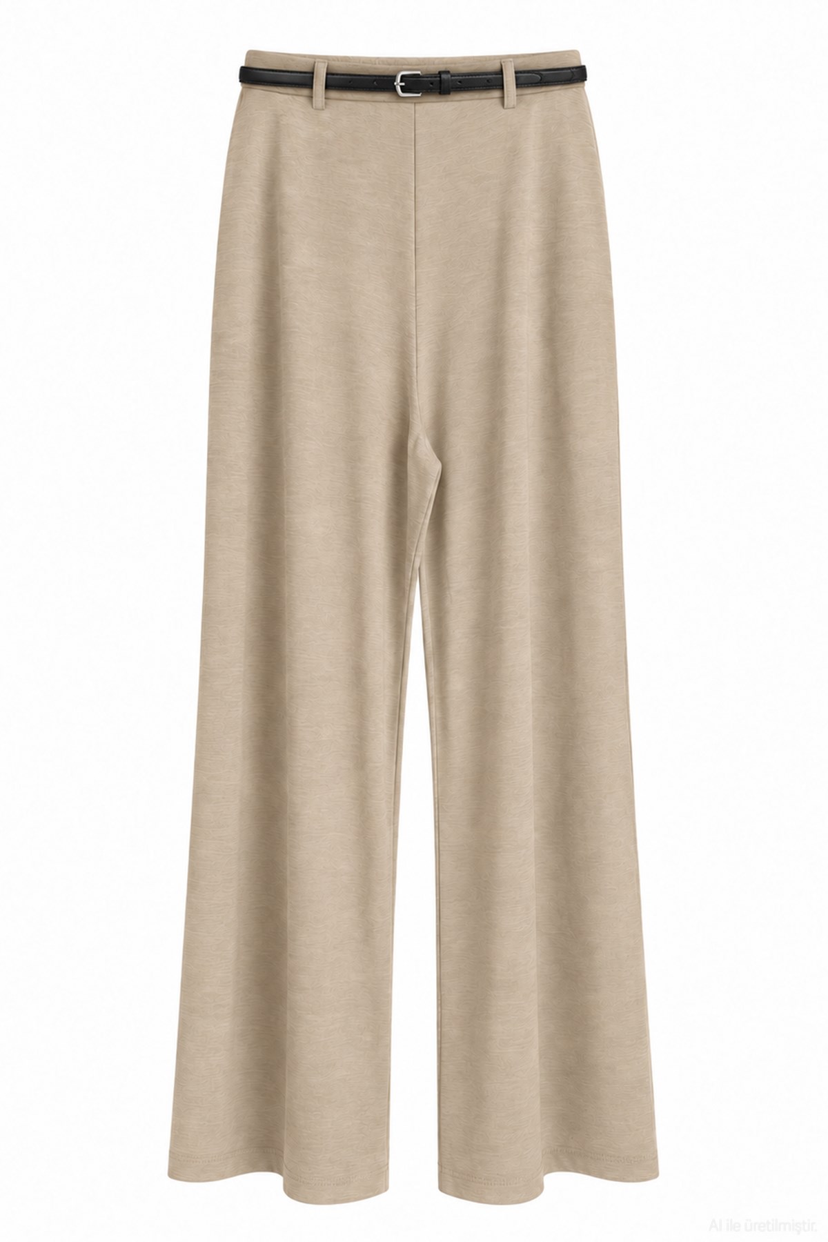 Quzu Kemer Detaylı Örme Pantolon Camel