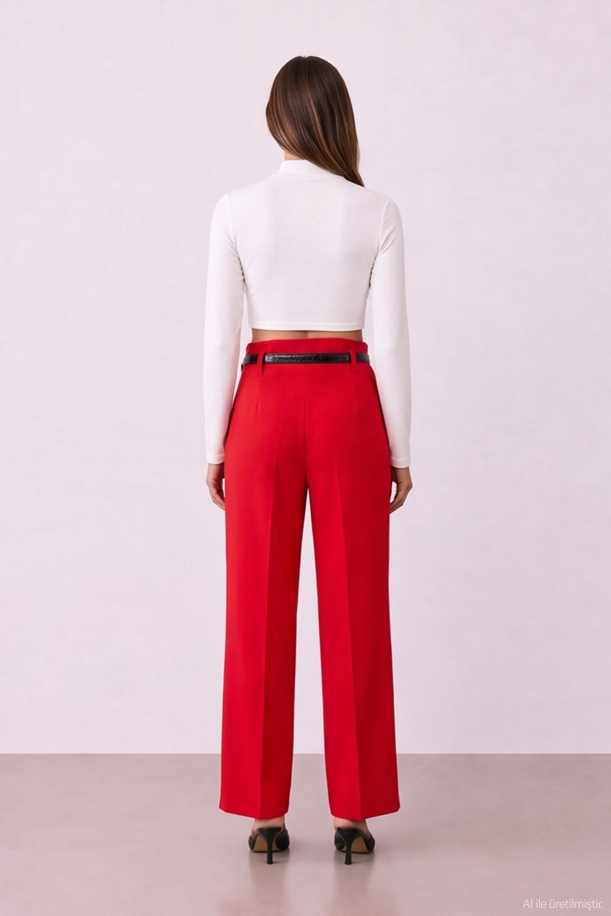 Quzu Belted Detailed Trousers Red