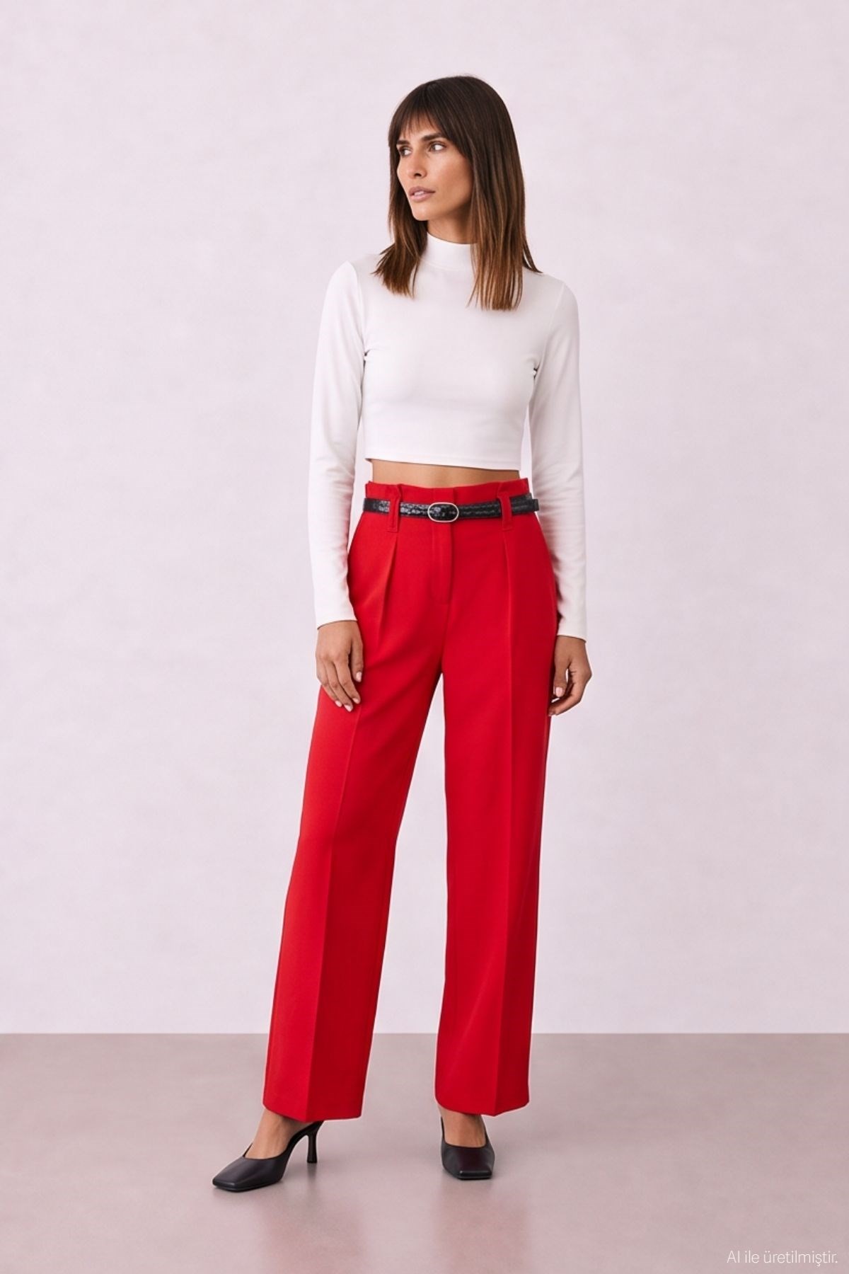 Quzu Belted Detailed Trousers Red