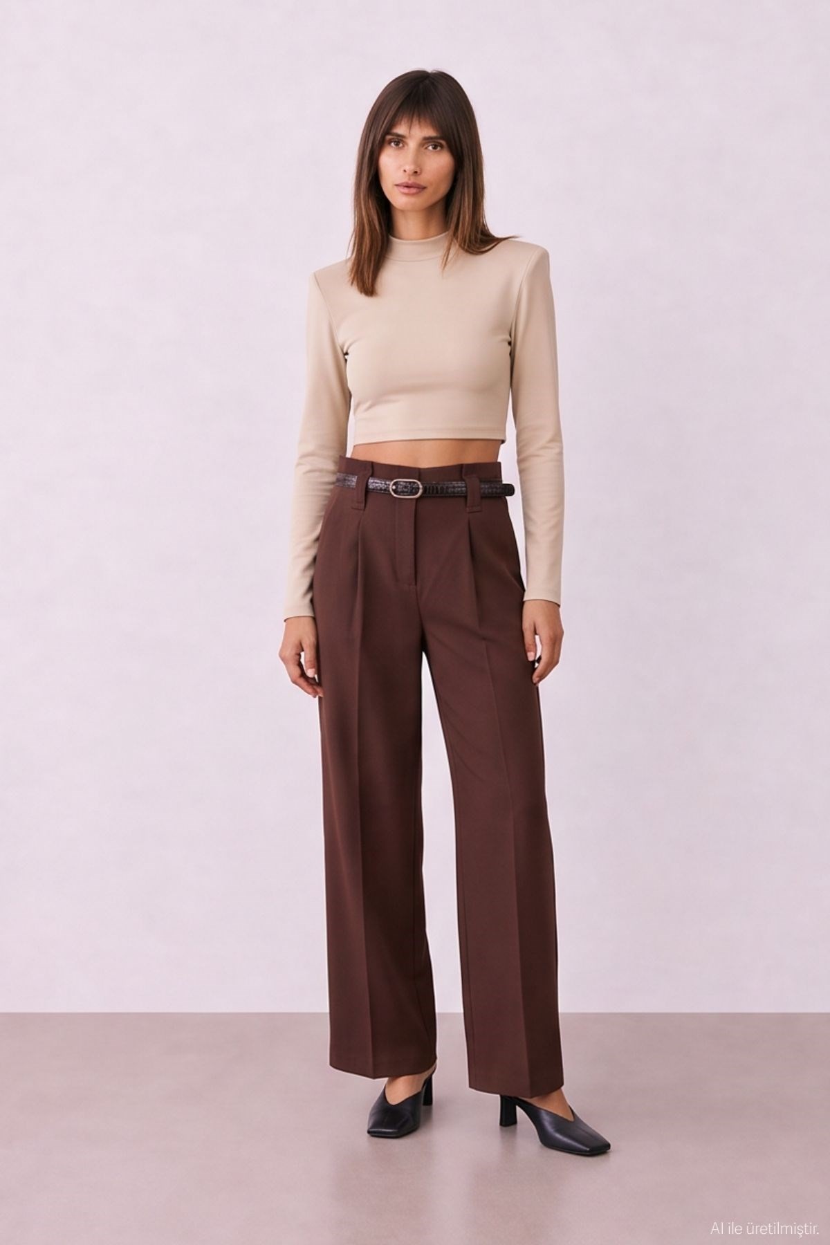 Quzu Belt Detail Trousers Dark Brown
