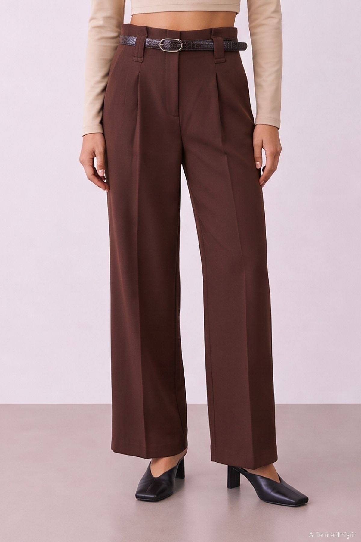 Quzu Belt Detail Trousers Dark Brown