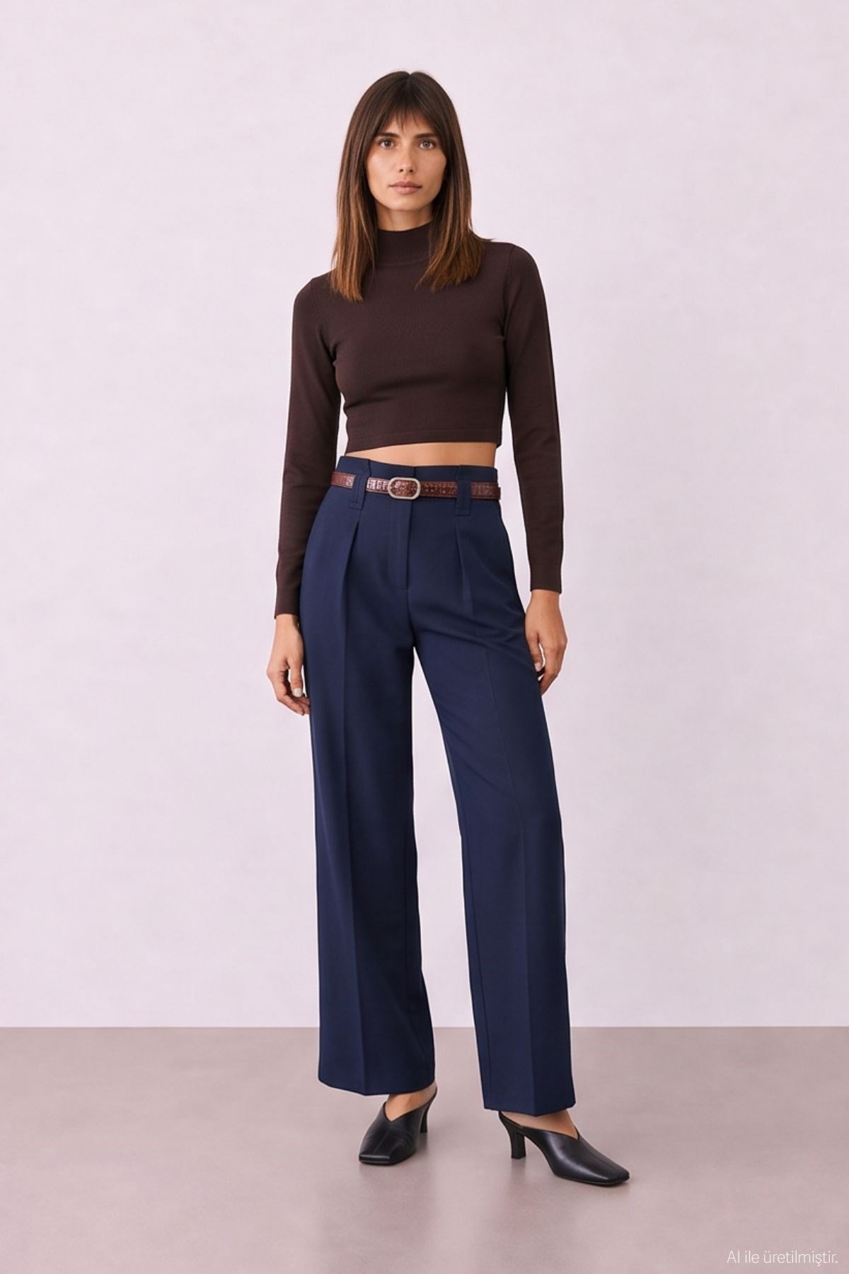 Quzu Belted Detailed Trousers Navy