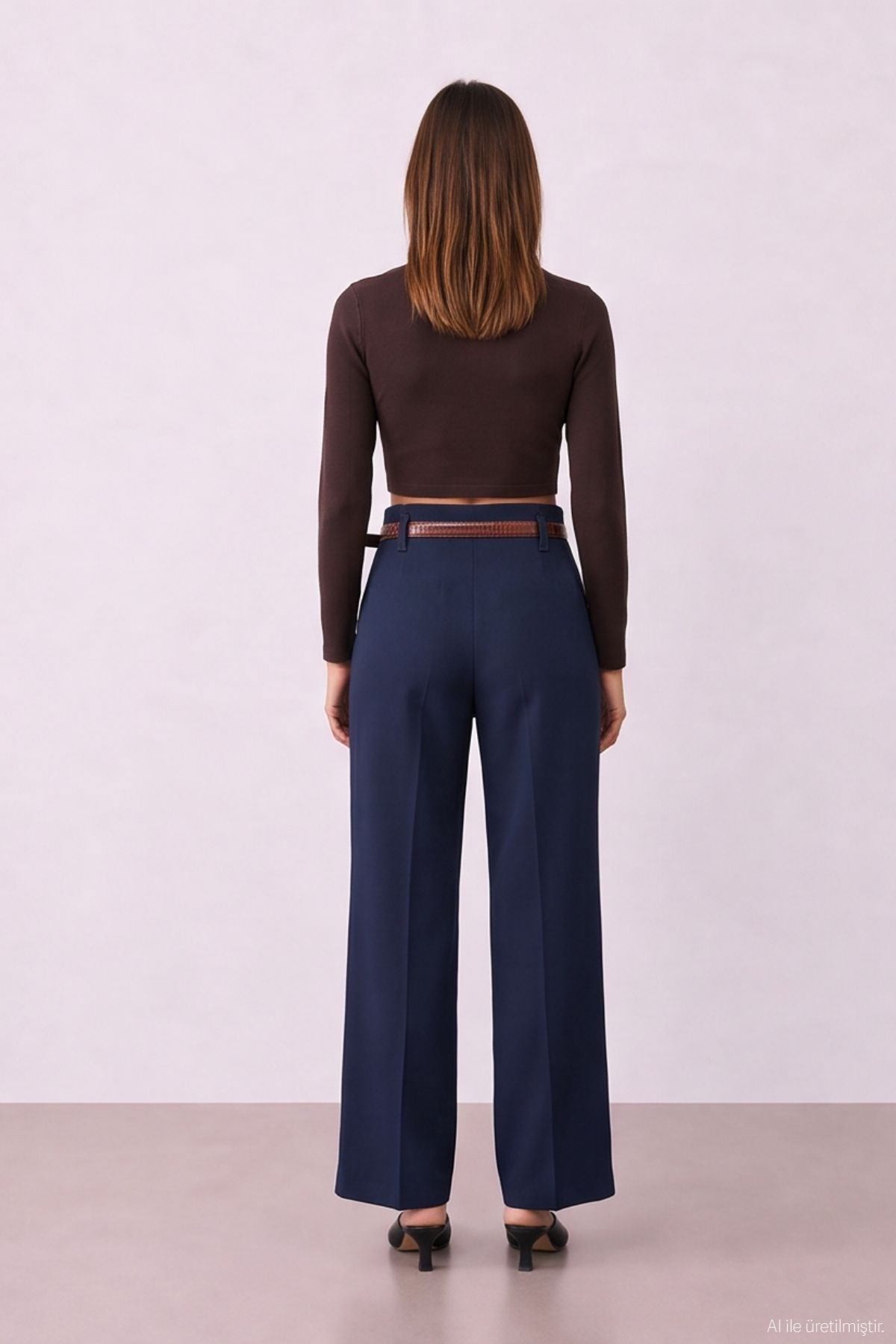 Quzu Belted Detailed Trousers Navy