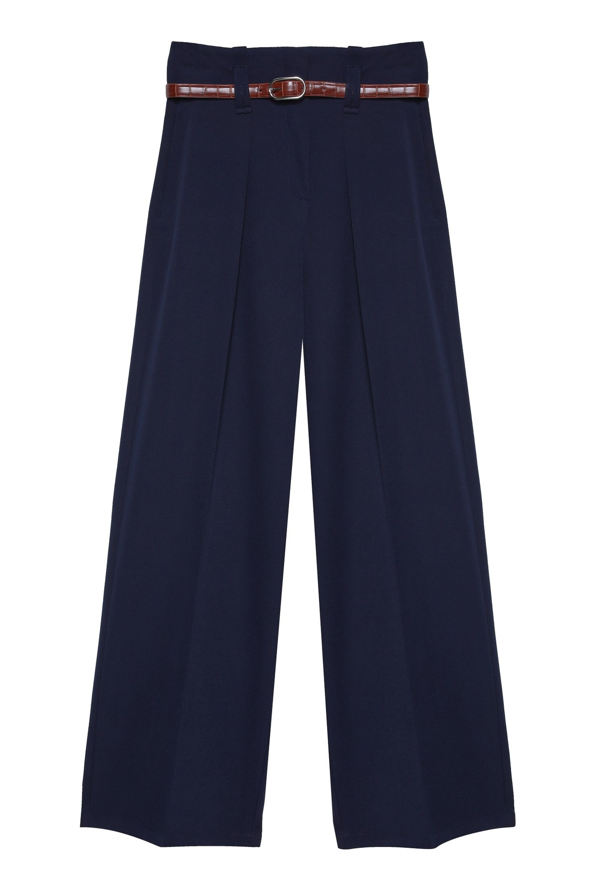 Quzu Belted Detailed Trousers Navy