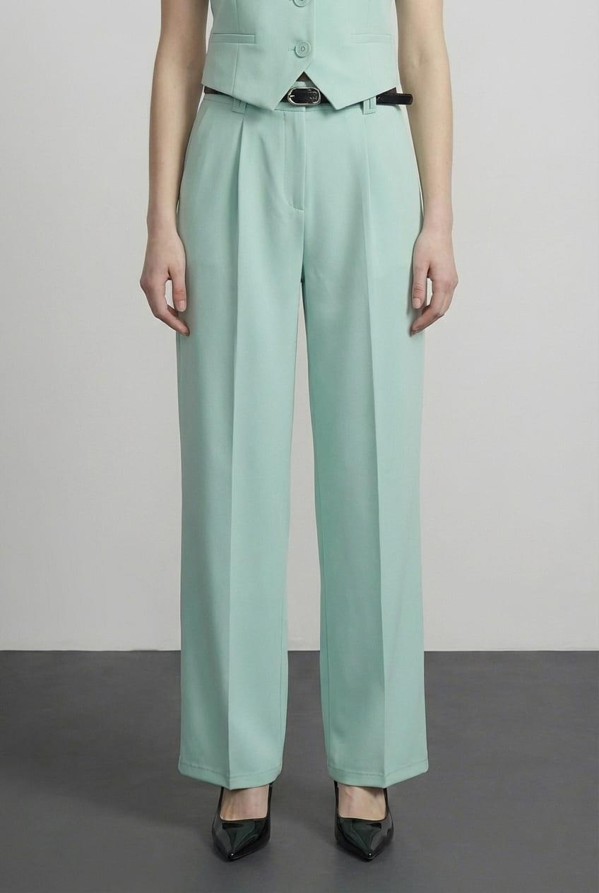 Quzu Kemer Detaylı Pantolon Mint