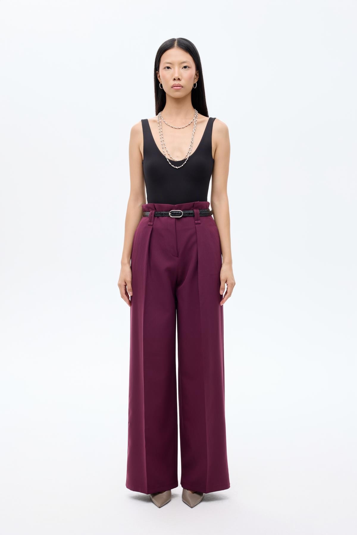 Quzu Kemer Detaylı Pantolon Mürdüm