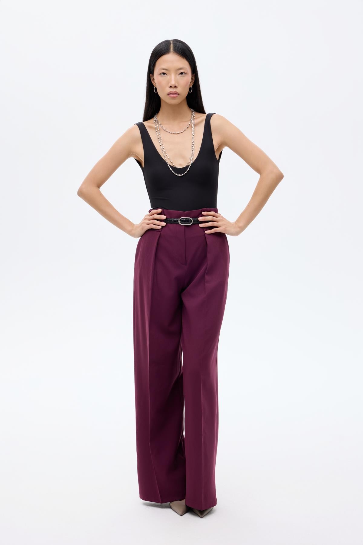 Quzu Kemer Detaylı Pantolon Mürdüm