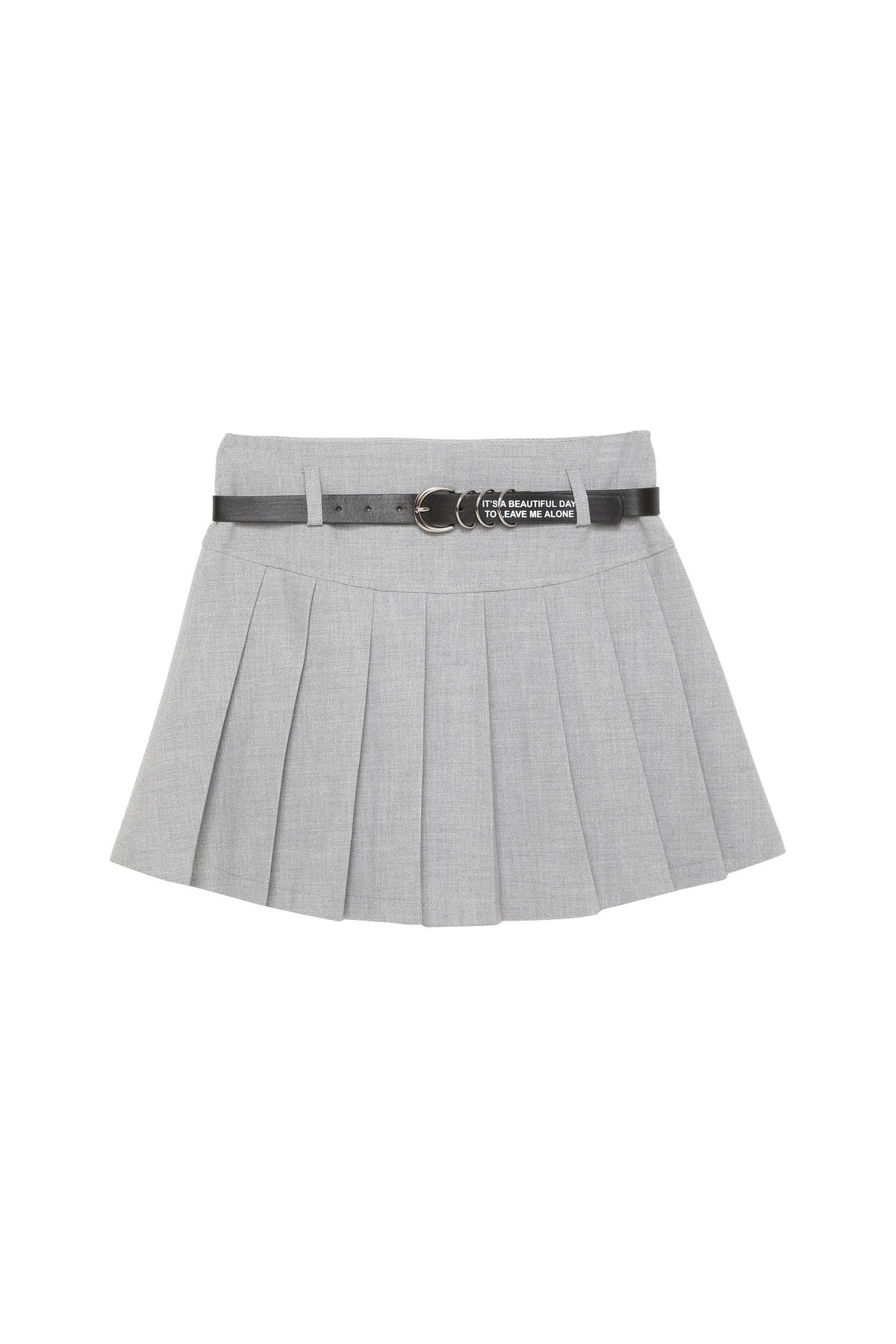 Quzu Kemer Detaylı Pileli Etek Açık Gri