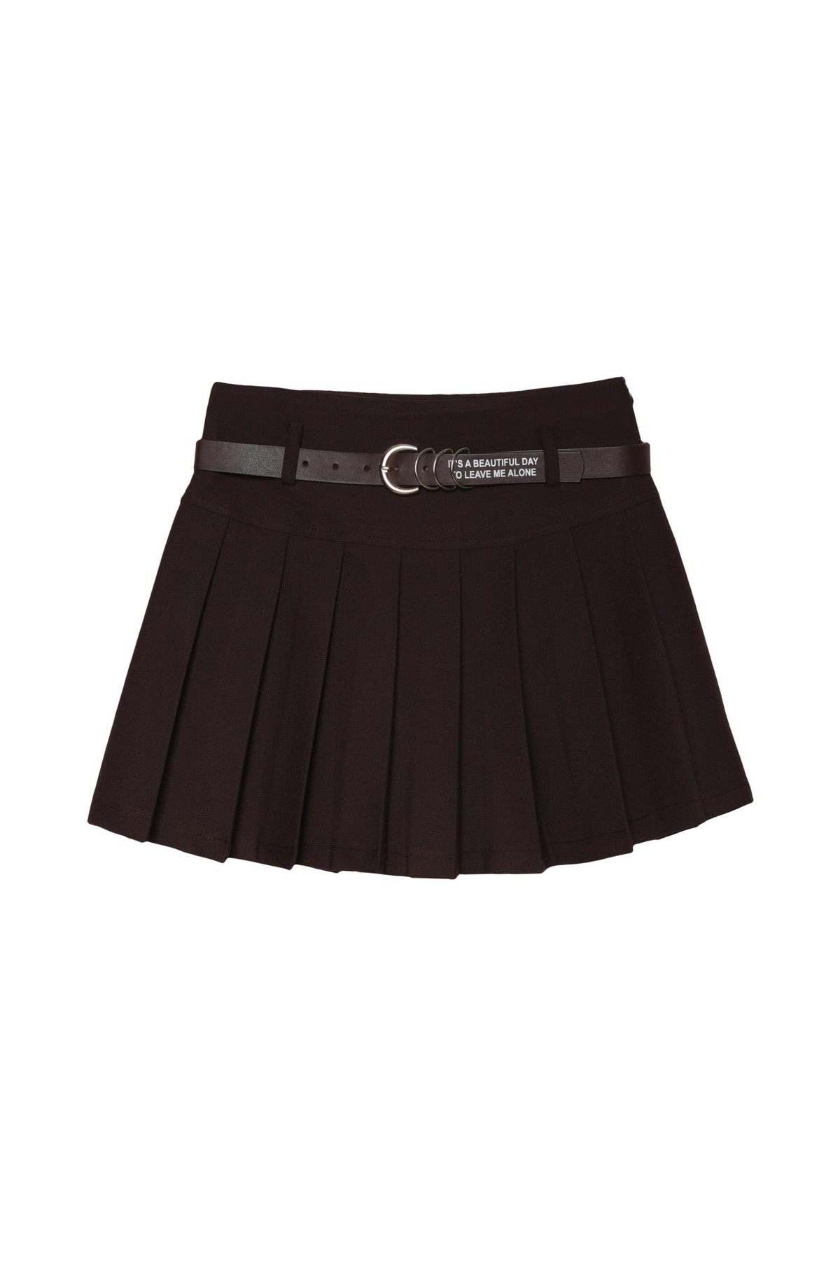 Quzu Kemer Detaylı Pileli Etek Kahve