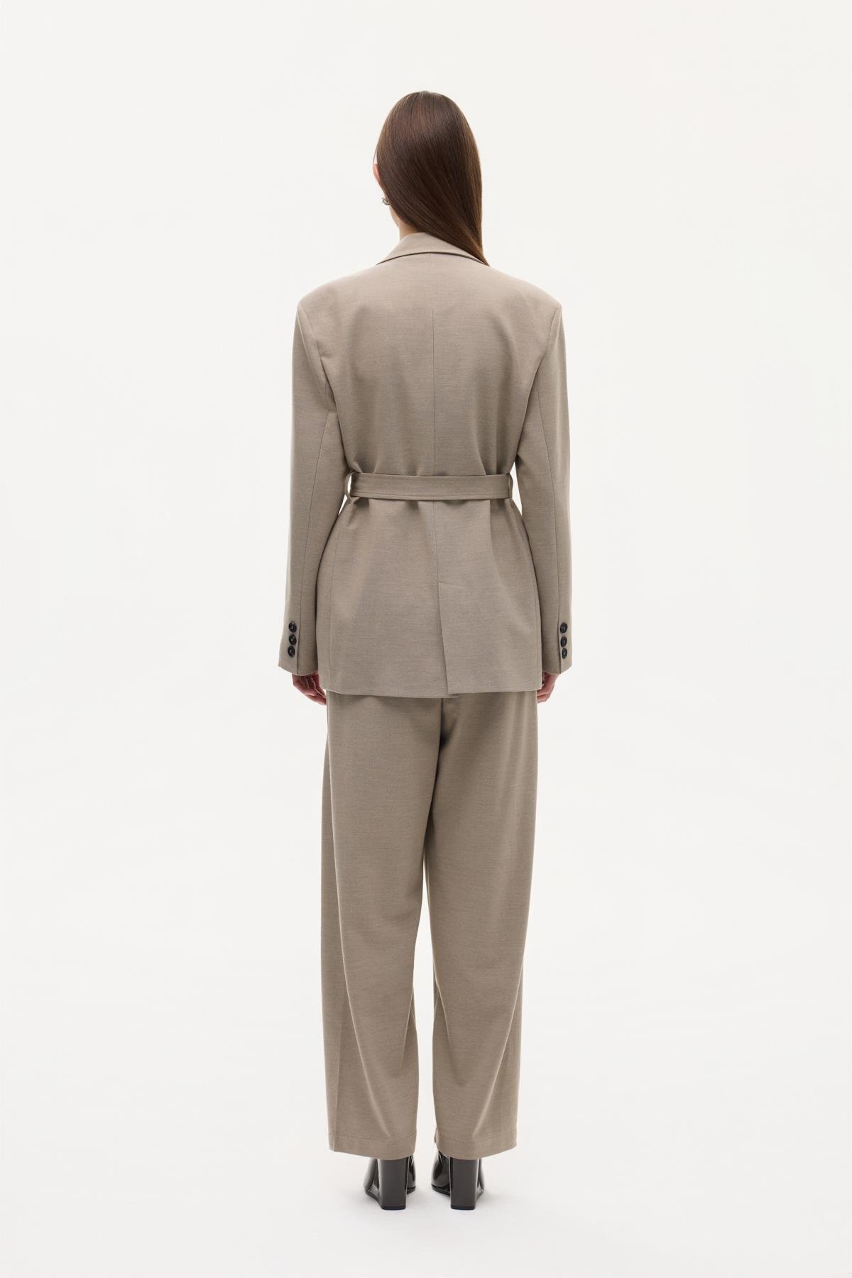 Quzu Kemerli Blazer Ceket Vizon