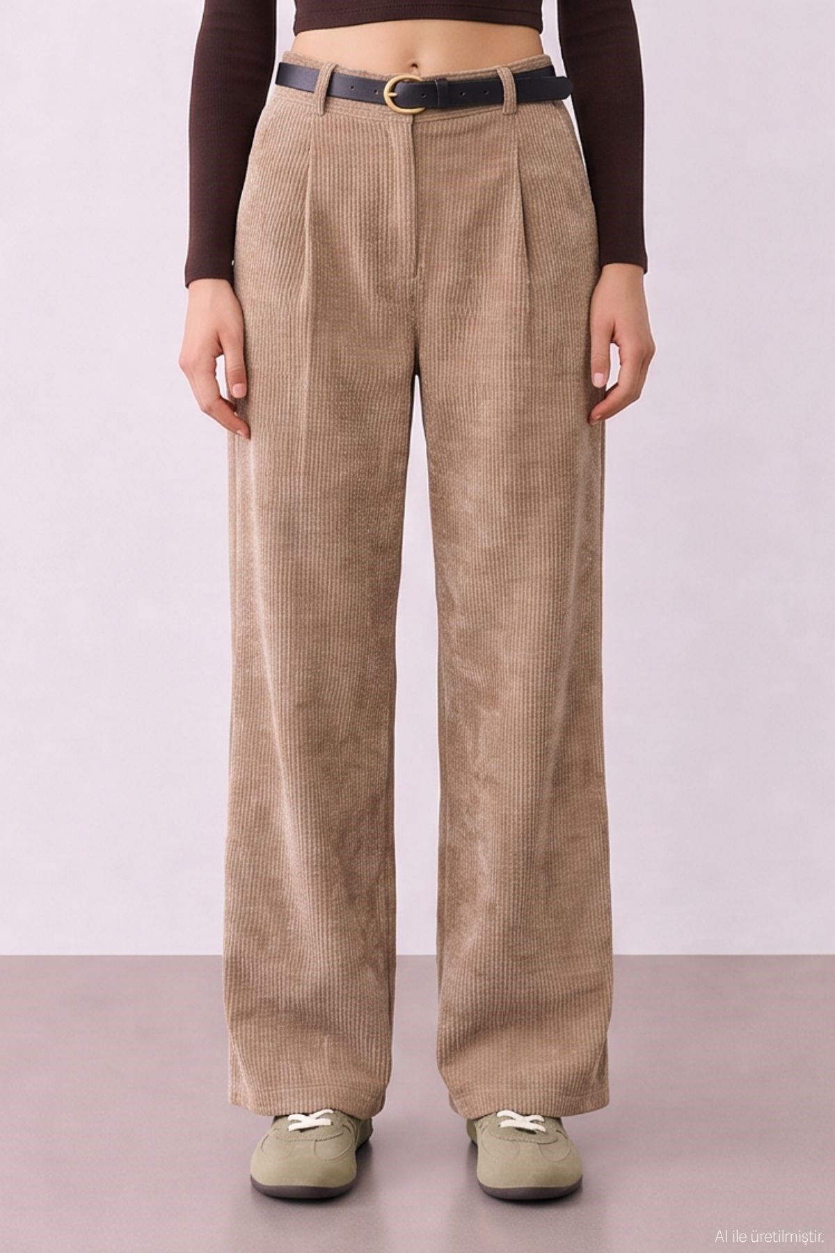 Quzu Kemerli Fitilli Pantolon Camel