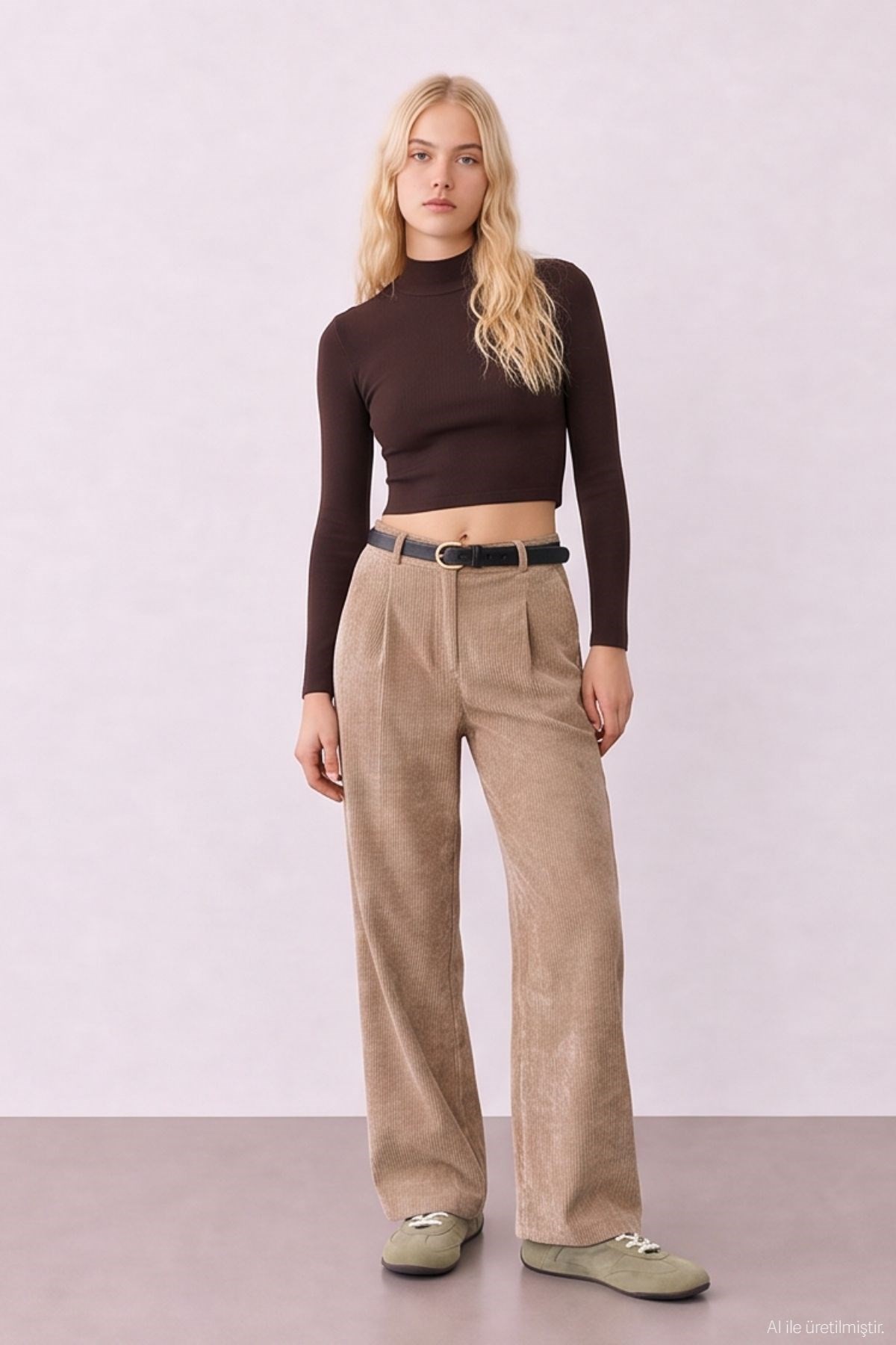 Quzu Kemerli Fitilli Pantolon Camel