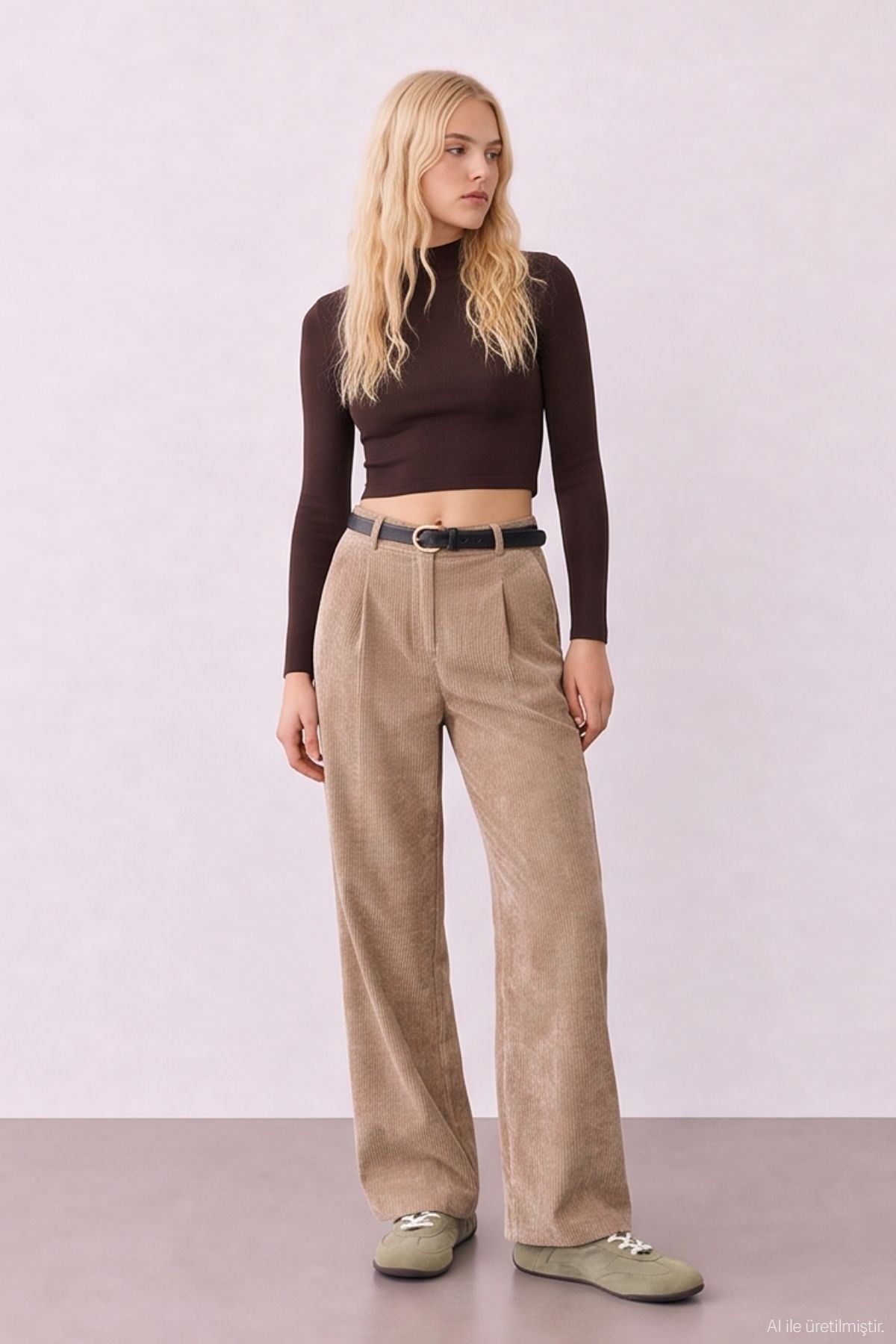 Quzu Kemerli Fitilli Pantolon Camel