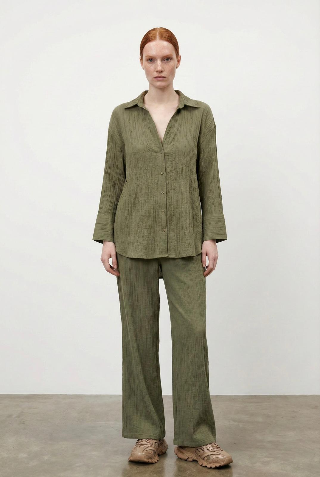 Quzu Keten Pantolon Haki