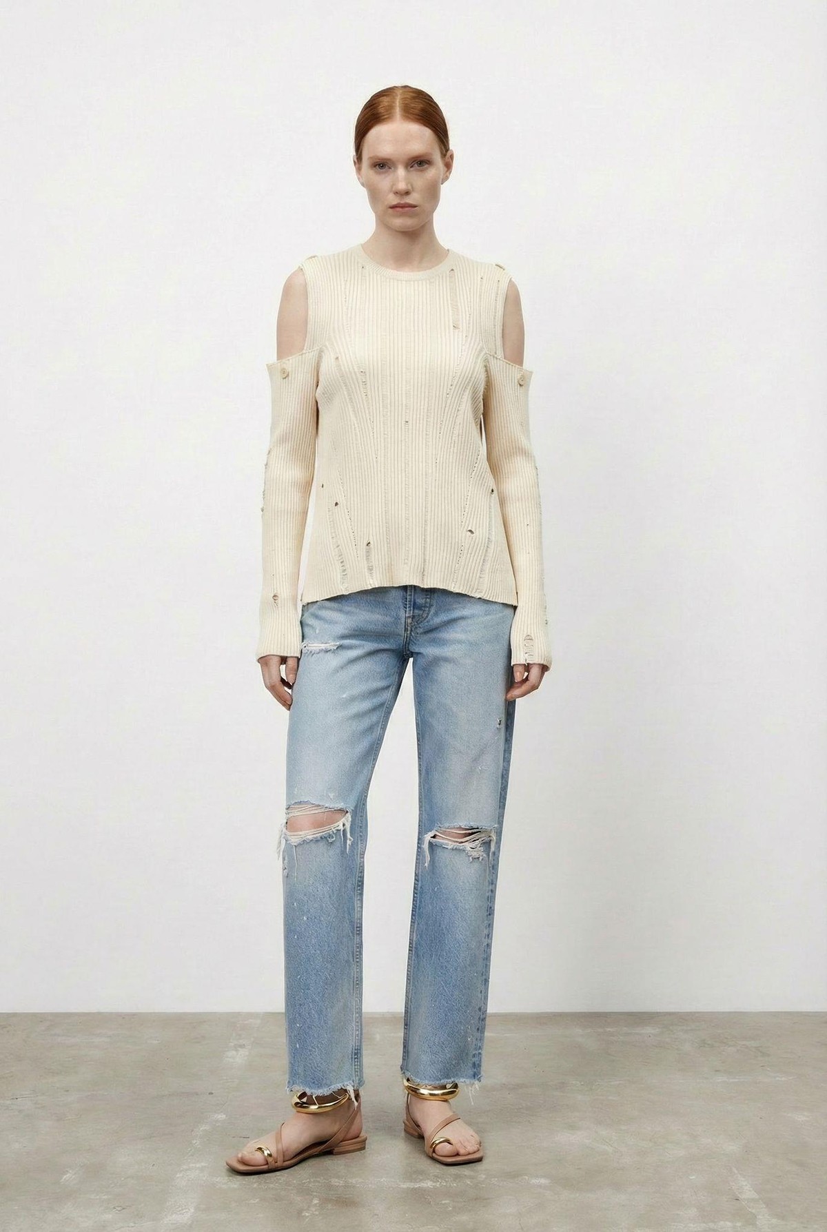 Quzu Kol Detaylı Triko Krem