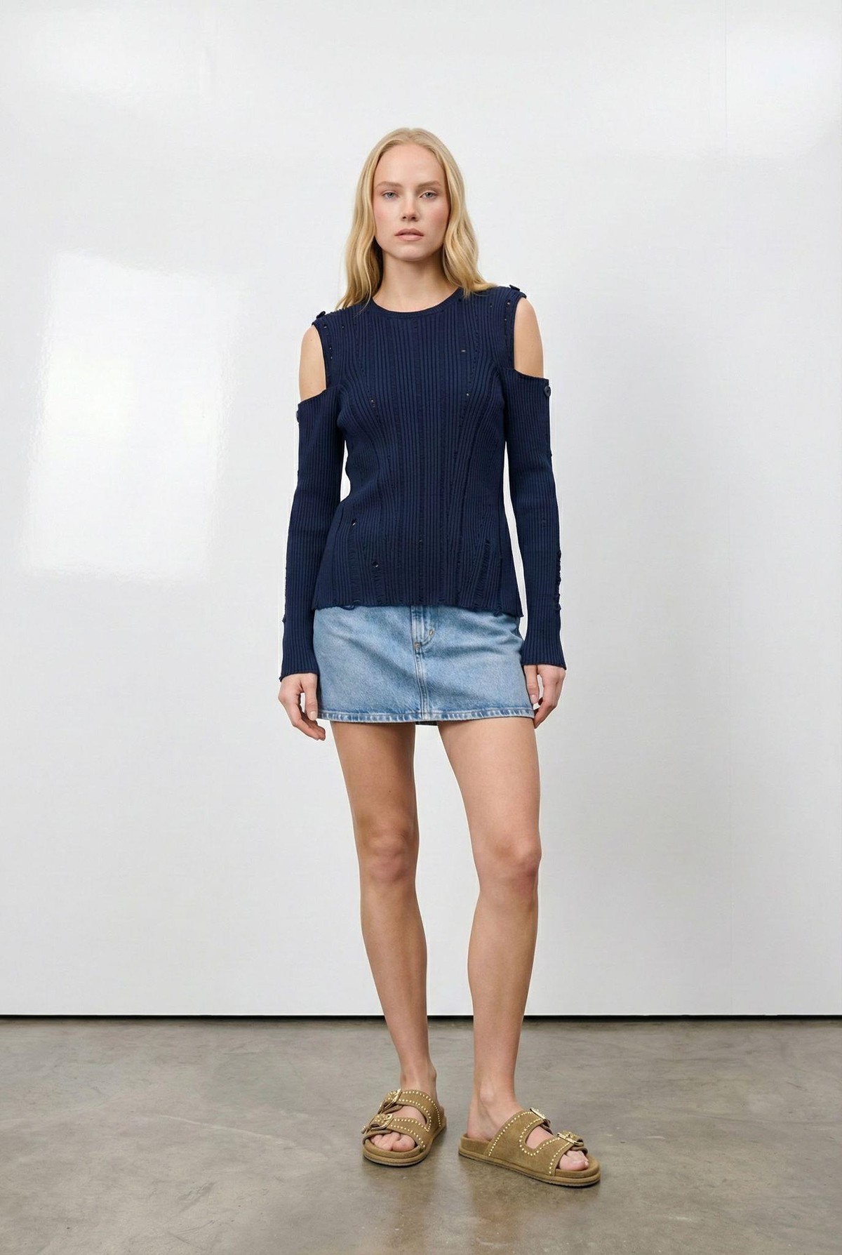 Quzu Kol Detaylı Triko Lacivert