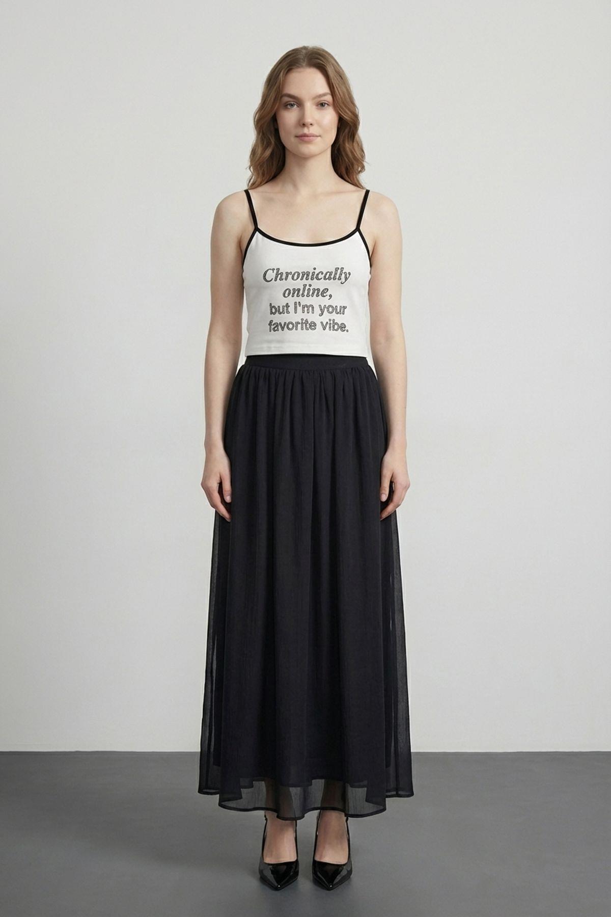 Quzu Kontrast Biye Detaylı Atlet Ekru