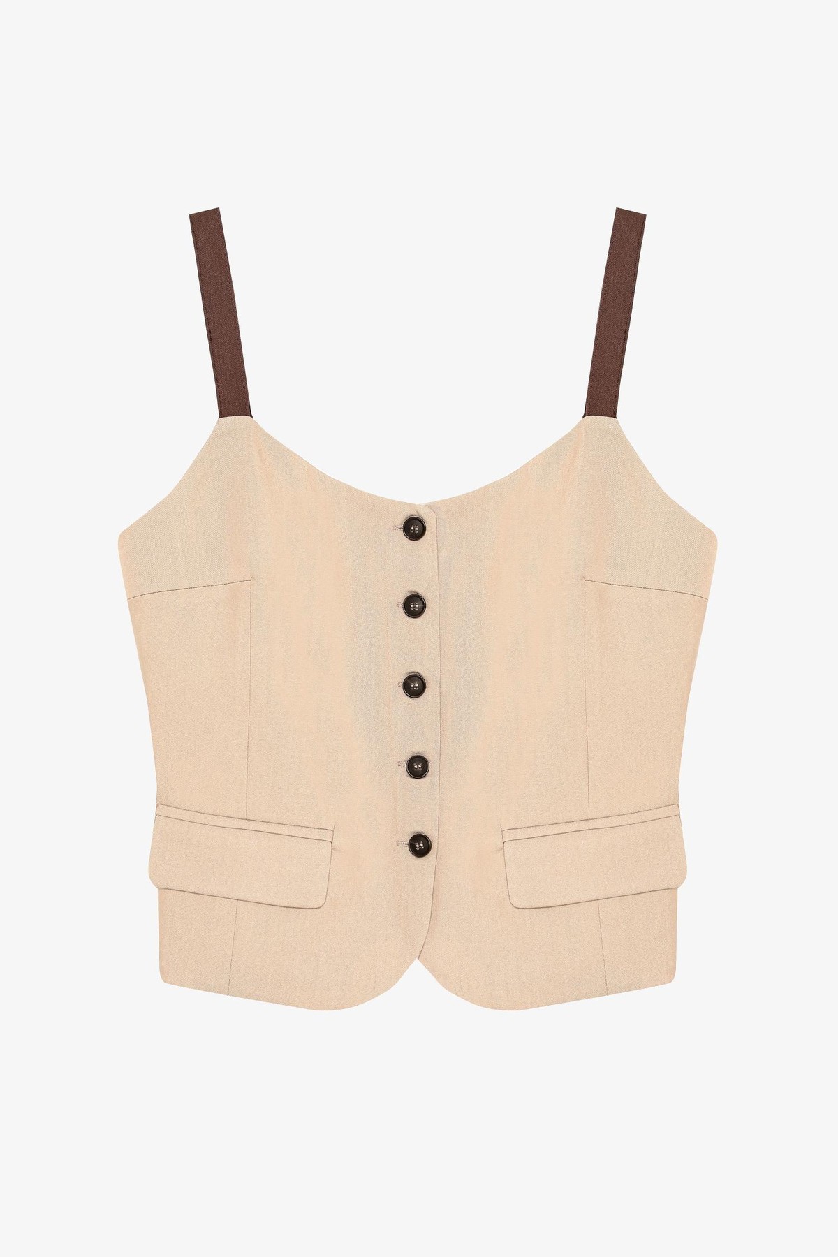 Quzu Kontrast Detaylı Bluz Bej