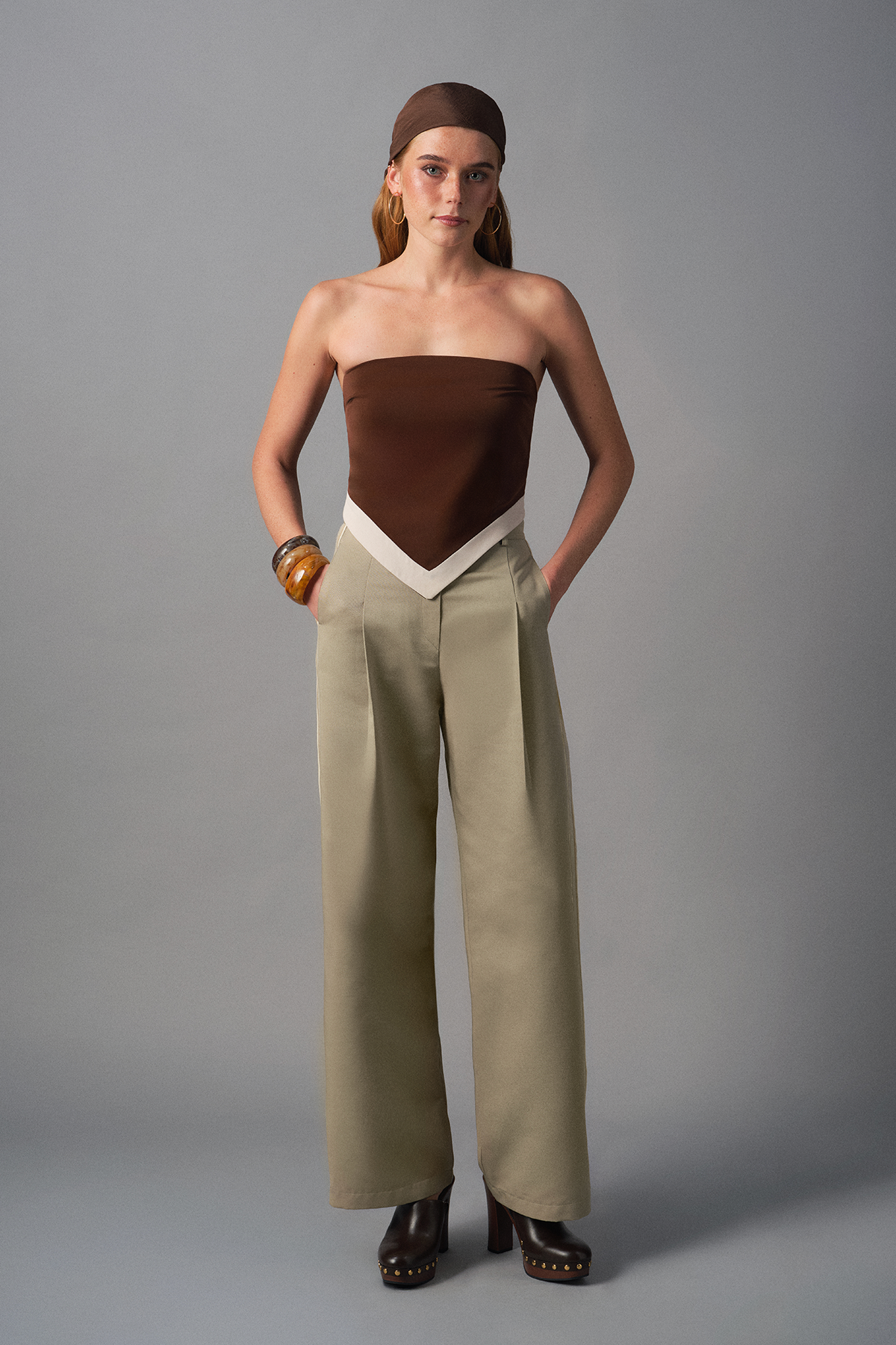 Quzu Kontrast Detaylı Bluz Kahve