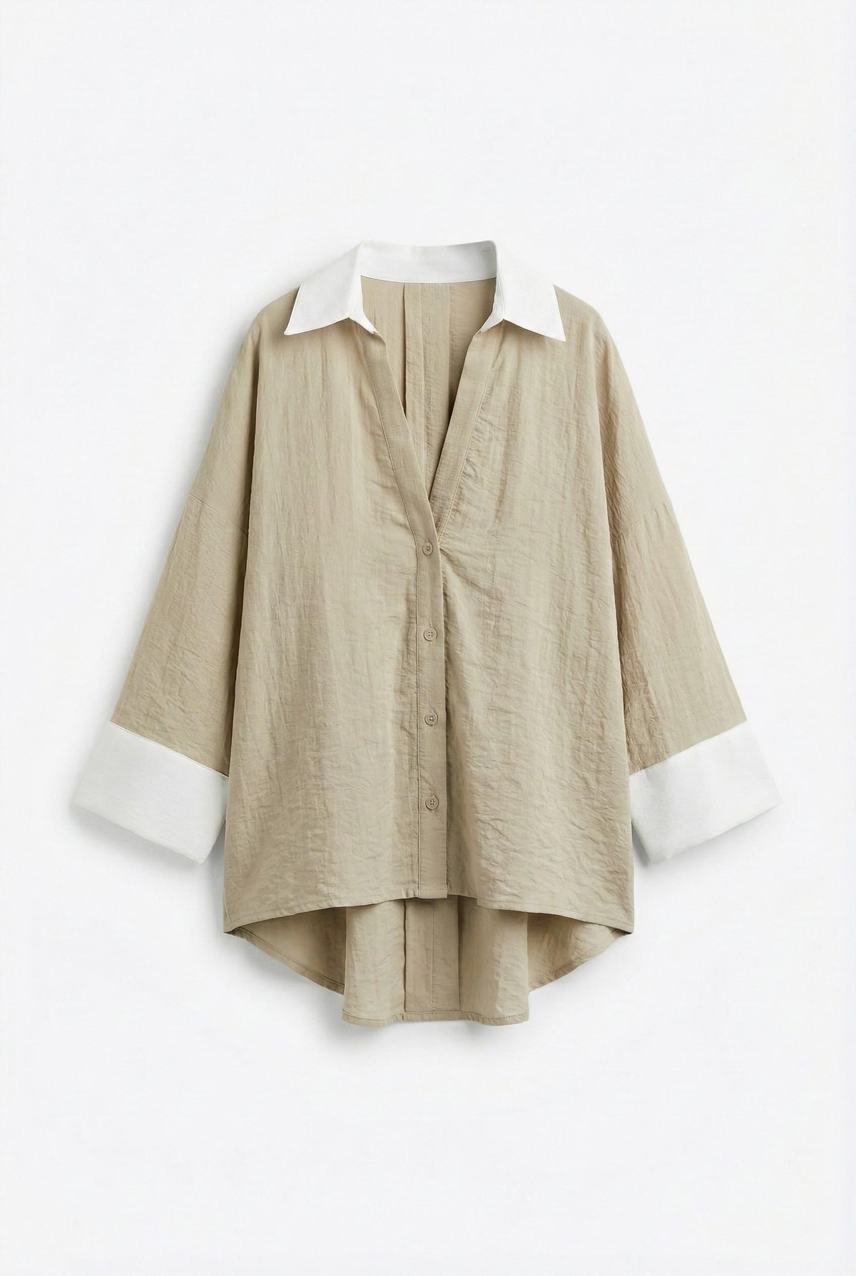 Quzu Kontrast Detaylı Gömlek Bej