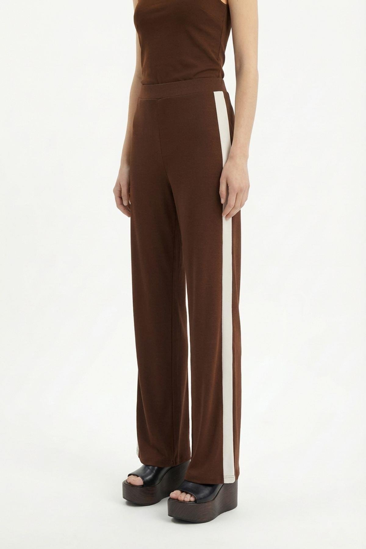 Quzu Kontrast Detaylı Pantolon Kahve