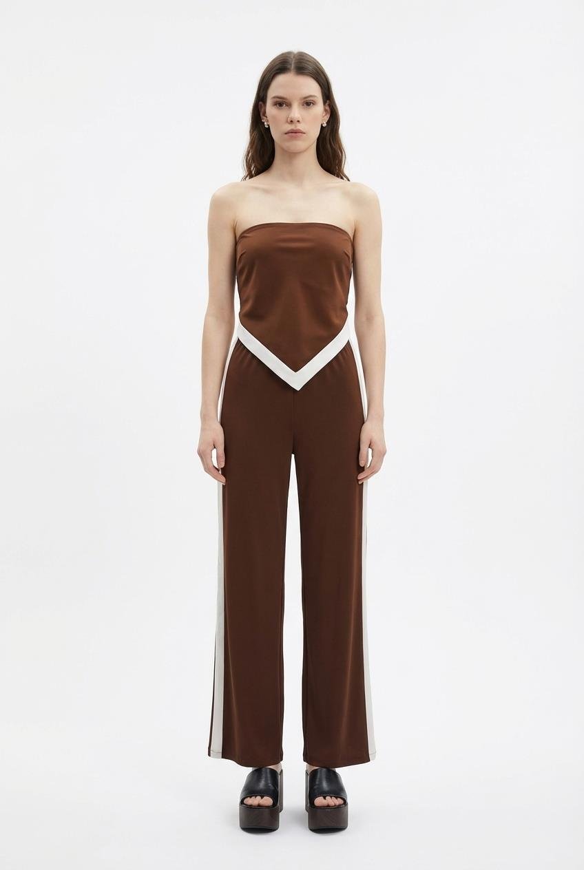 Quzu Kontrast Detaylı Pantolon Kahve