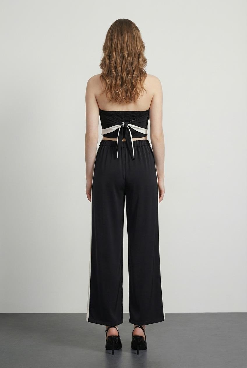 Quzu Kontrast Detaylı Pantolon Siyah