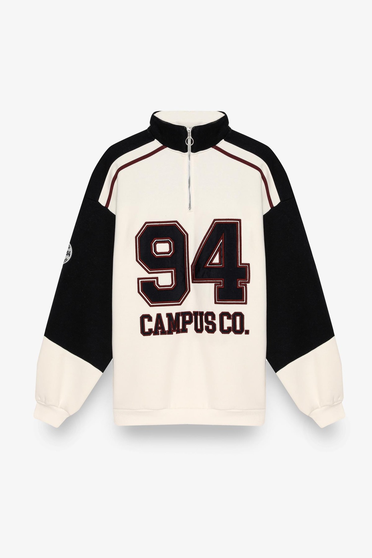 Quzu Kontrast Detaylı Sweatshirt Ekru