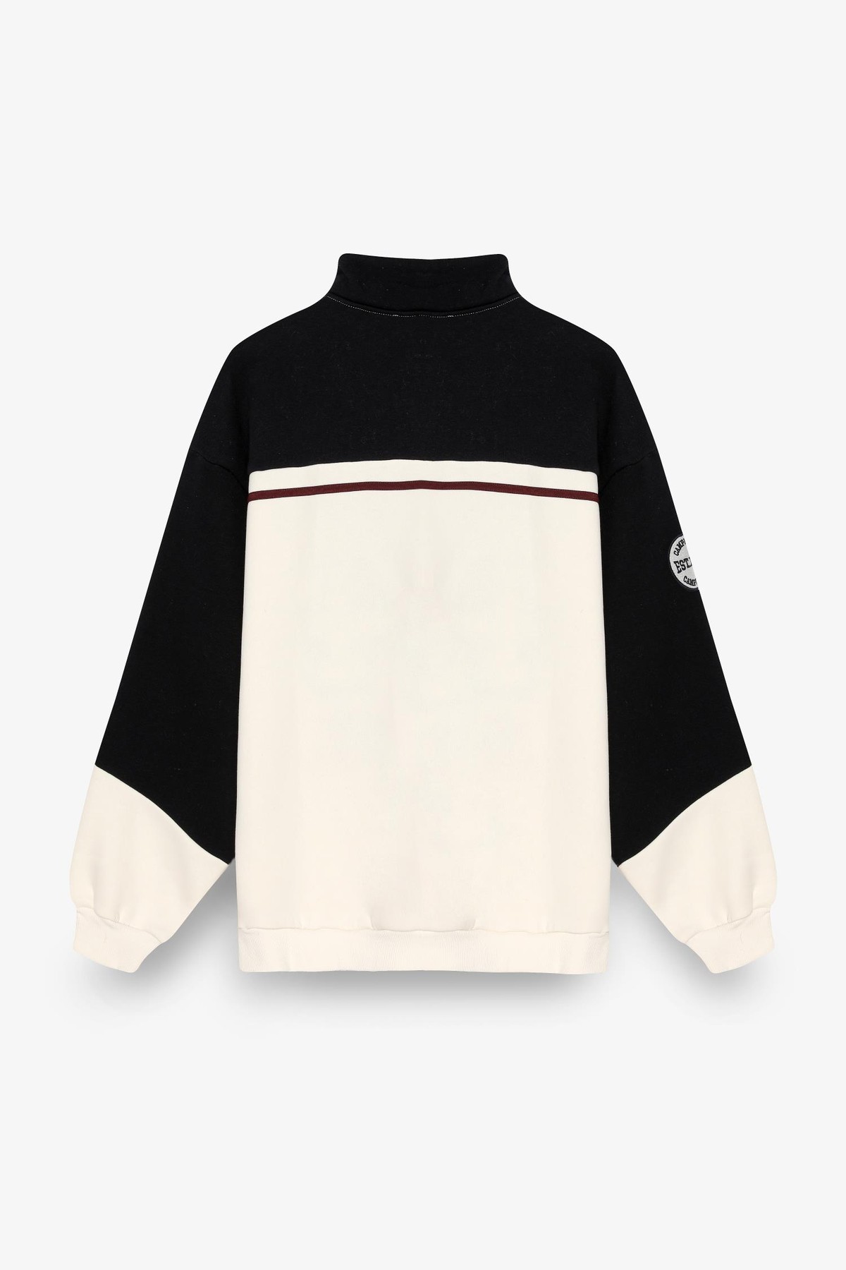 Quzu Kontrast Detaylı Sweatshirt Ekru